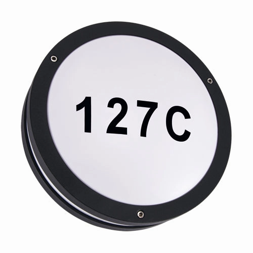 CGC STAX Round Black LED Outdoor Wall Light Bulkhead with House Number Pack