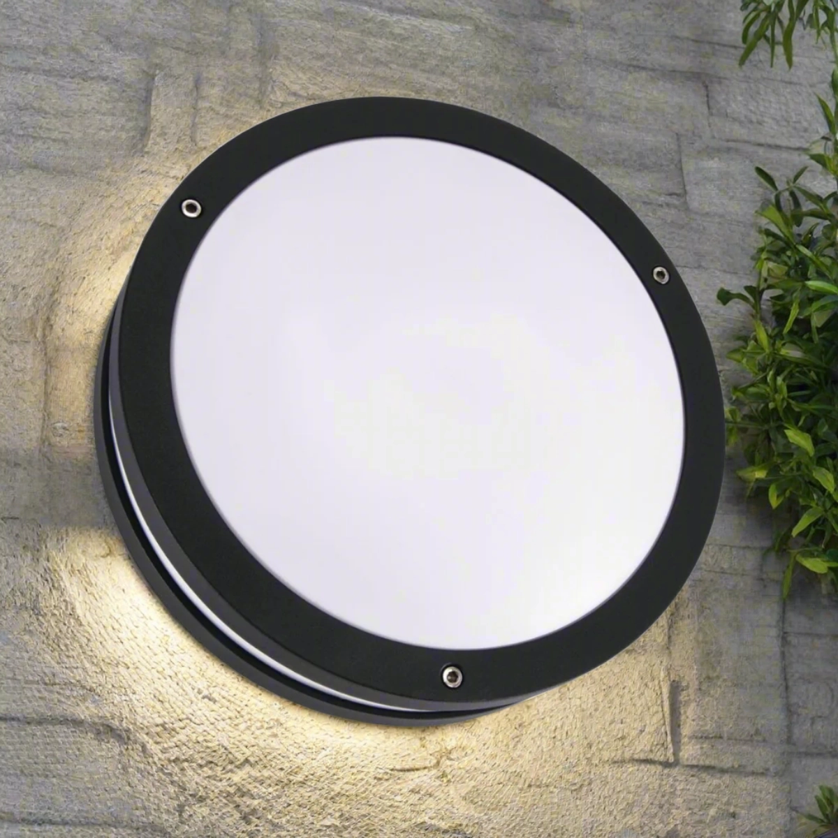 CGC STAX Round Black LED Outdoor Wall Light Bulkhead with House Number PackWeatherproof outdoor lighting