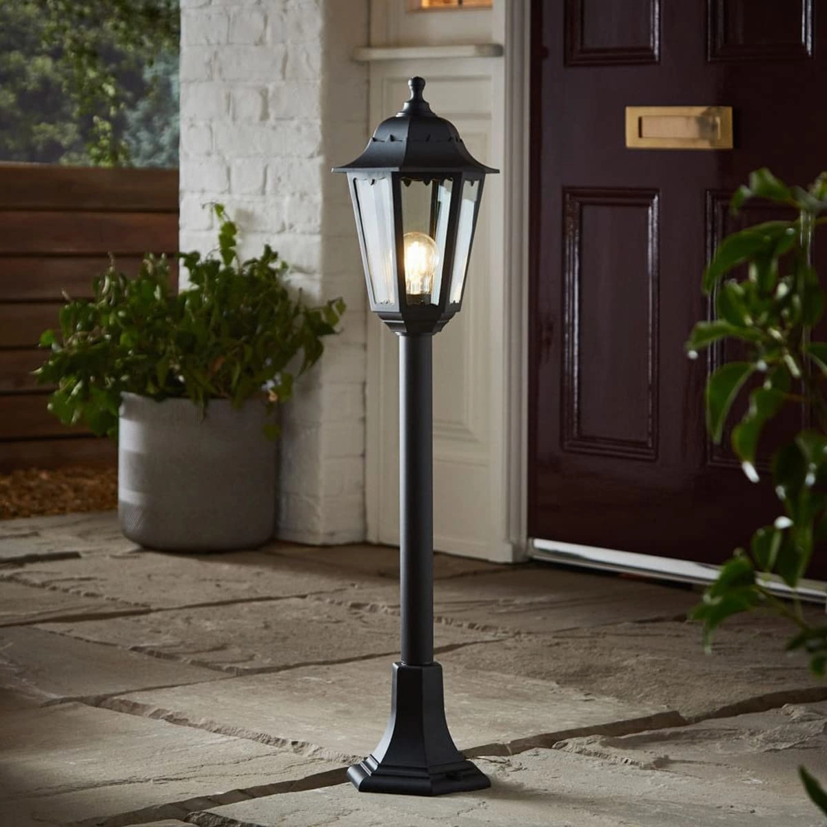 CGC YASMIN Black Outdoor Traditional Lantern Style Tall Post Light