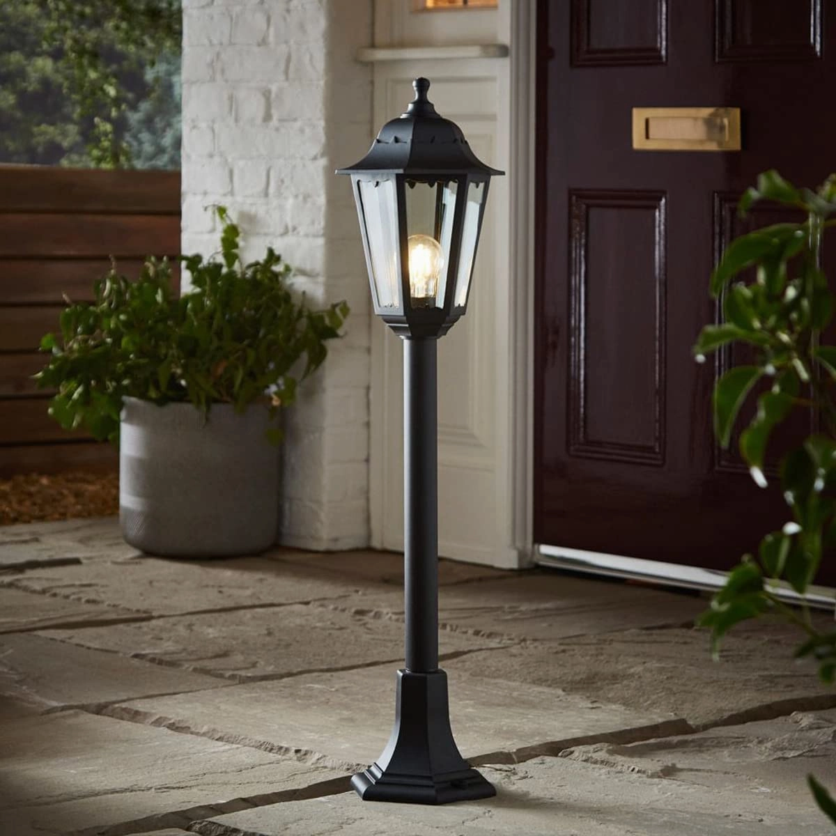 CGC YASMIN Black Outdoor Traditional Lantern Style Tall Post Light