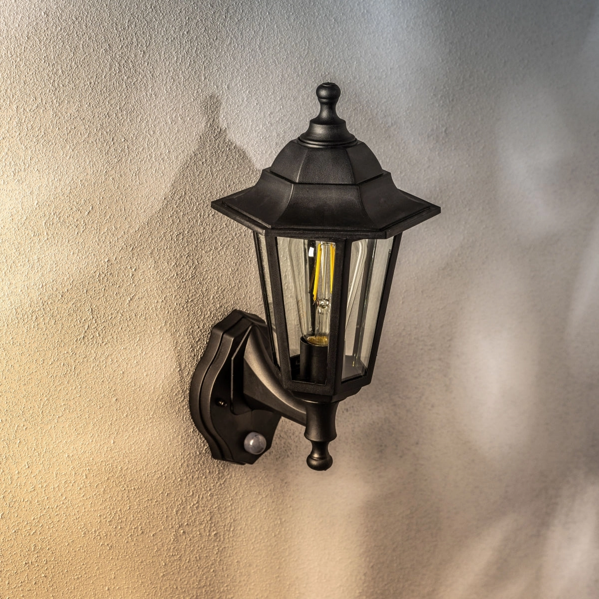 CGC YASMIN Black Outdoor Traditional Lantern Style Wall Light With Motion Sensor