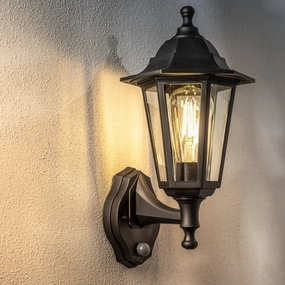 CGC YASMIN Black Outdoor Traditional Lantern Style Wall Light With Motion SensorWeatherproof outdoor lighting