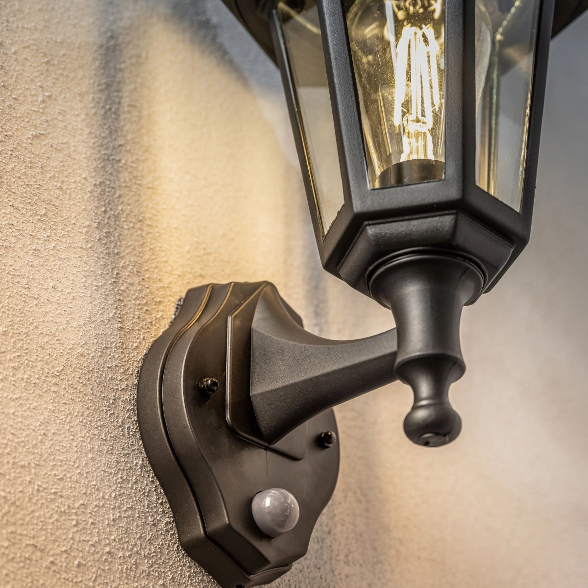 CGC YASMIN Black Outdoor Traditional Lantern Style Wall Light With Motion Sensor