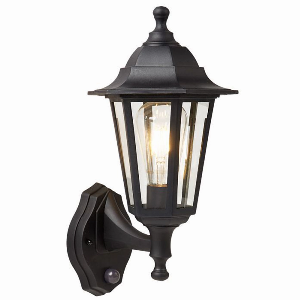 CGC YASMIN Black Outdoor Traditional Lantern Style Wall Light With Motion Sensor