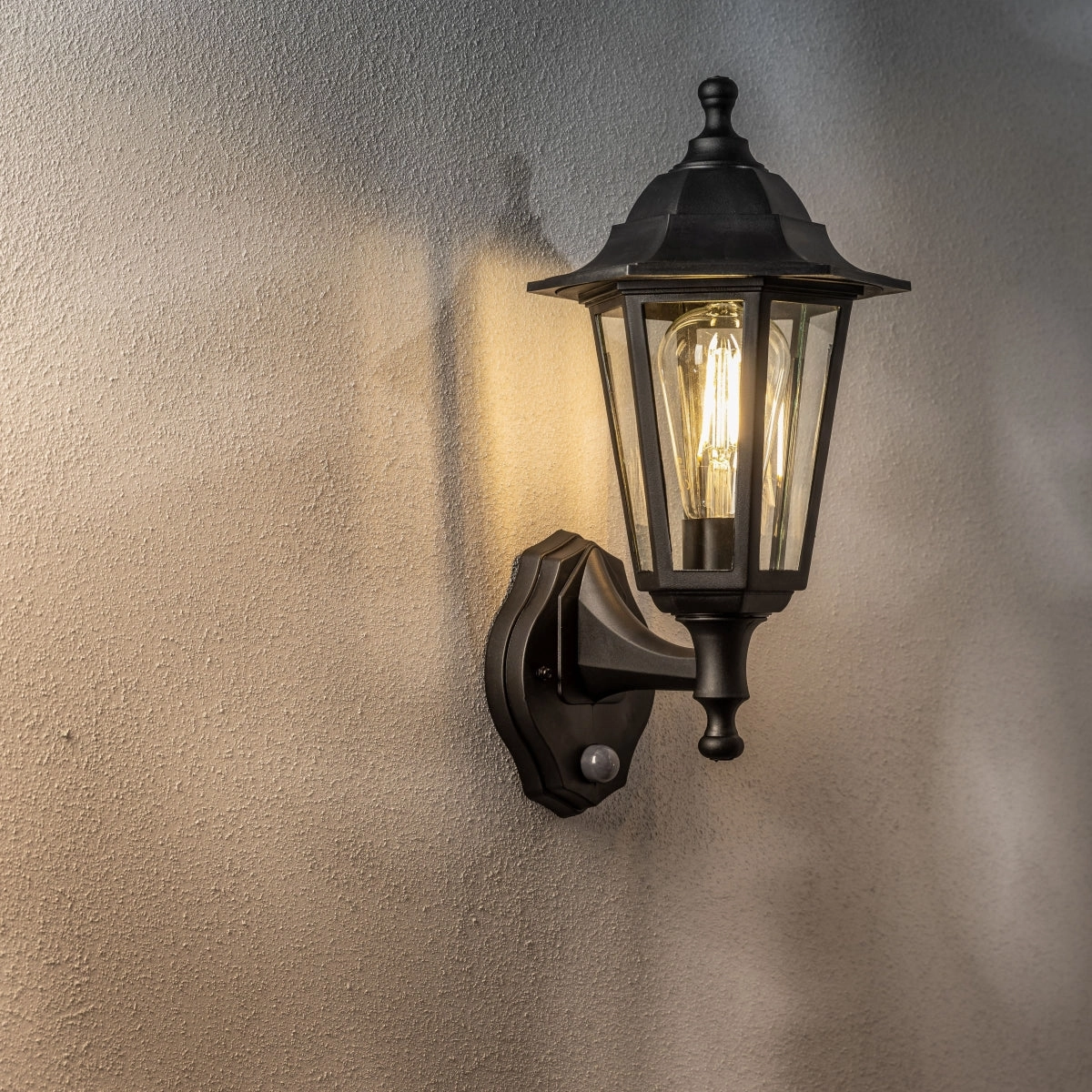 CGC YASMIN Black Outdoor Traditional Lantern Style Wall Light With Motion Sensor