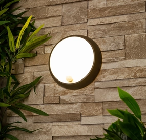 CGC ZARA Black Round Medium Wall Or Ceiling Light With Motion SensorWeatherproof outdoor lighting
