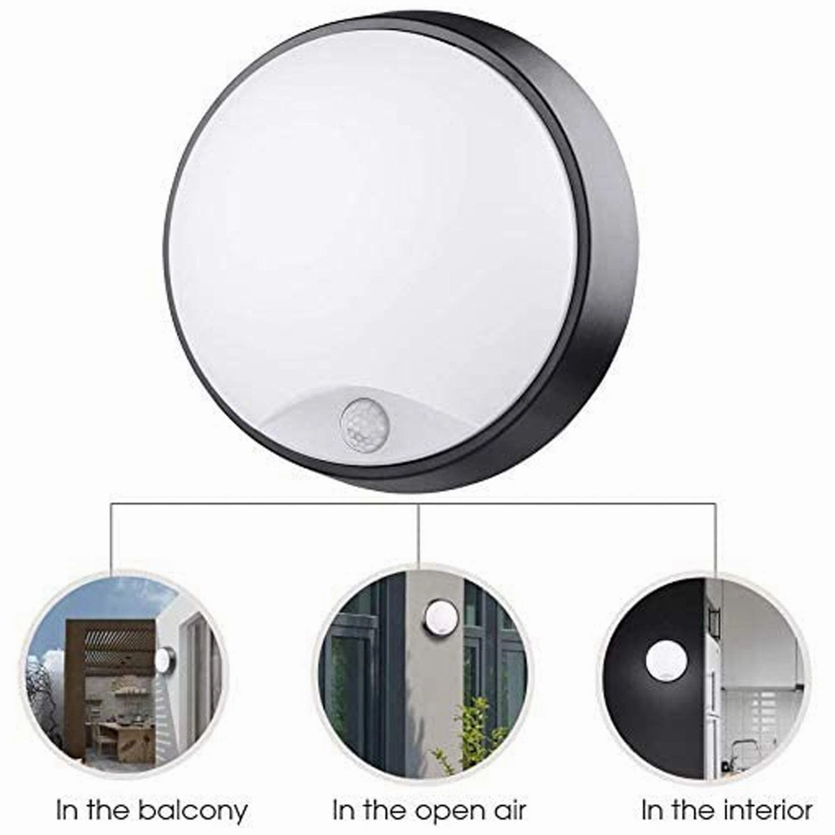 CGC ZARA Black Round Medium Wall Or Ceiling Light With Motion Sensor