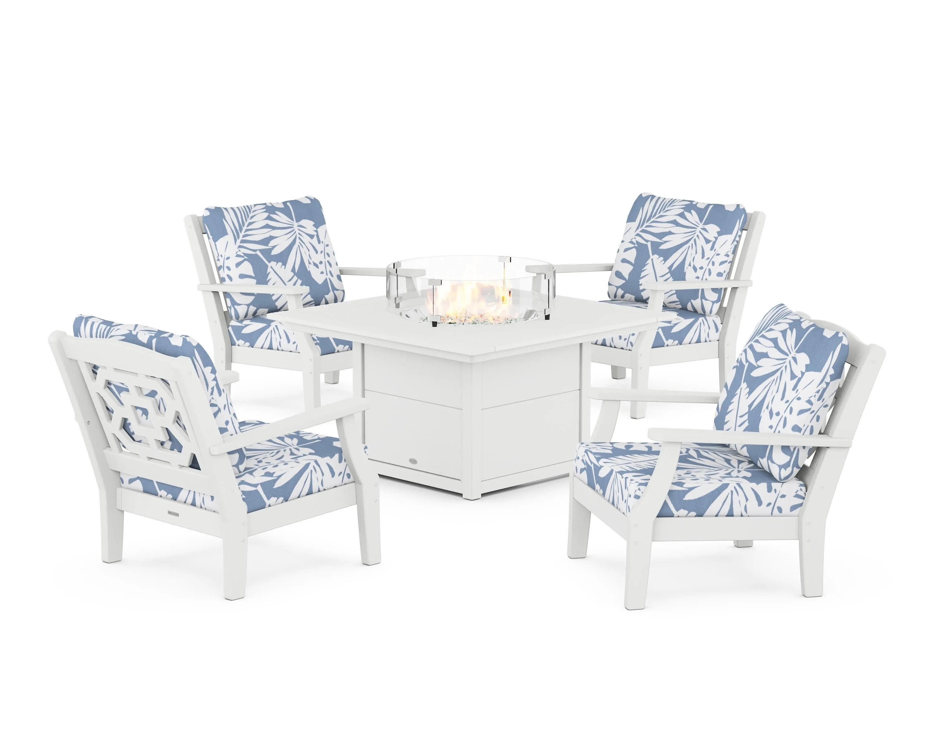 Chinoiserie 5-Piece Deep Seating Set with Fire Pit Table