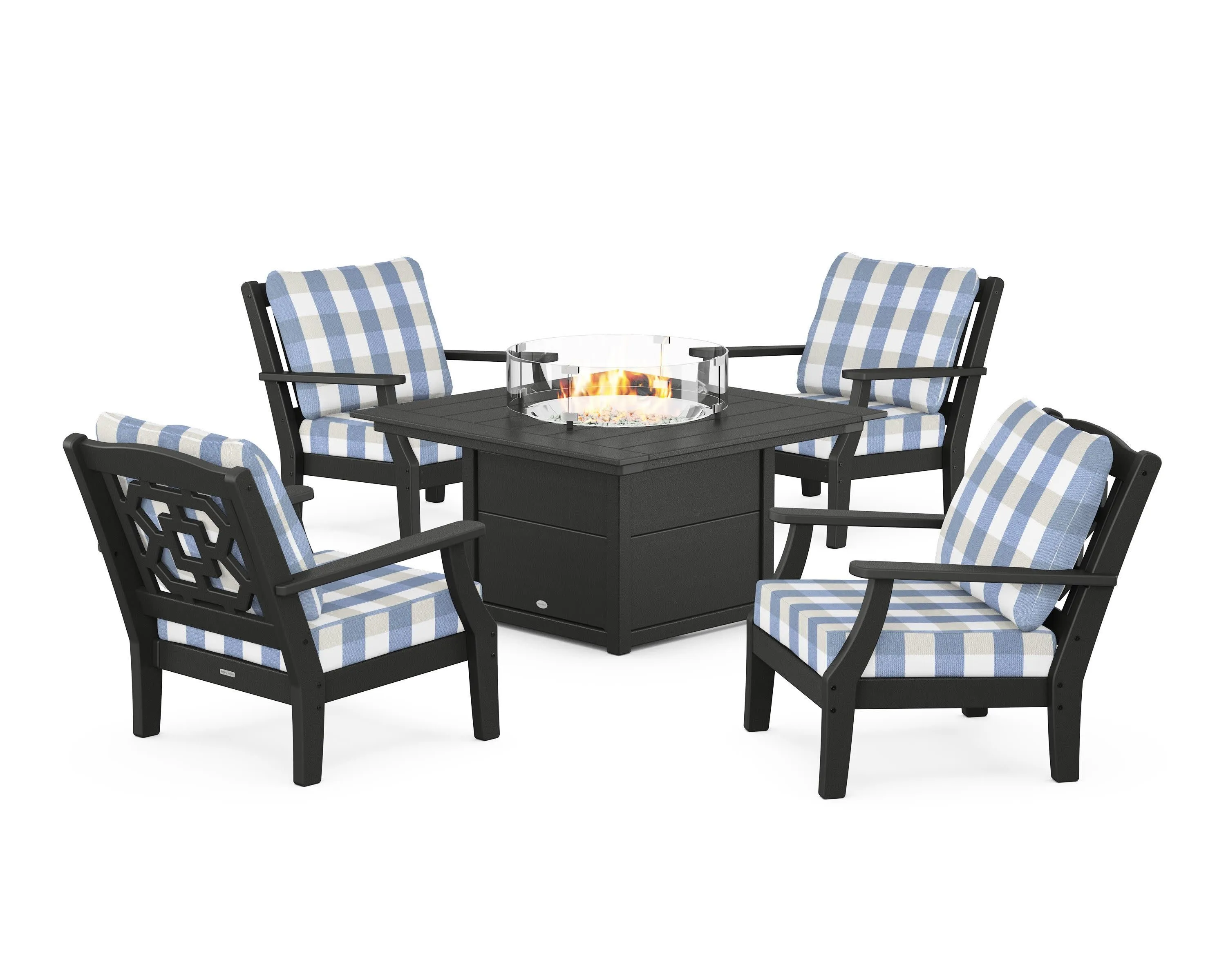 Chinoiserie 5-Piece Deep Seating Set with Fire Pit Table
