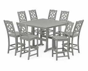 Chinoiserie 9-Piece Square Side Chair Bar Set with Trestle Legsoutdoor patio furniture set