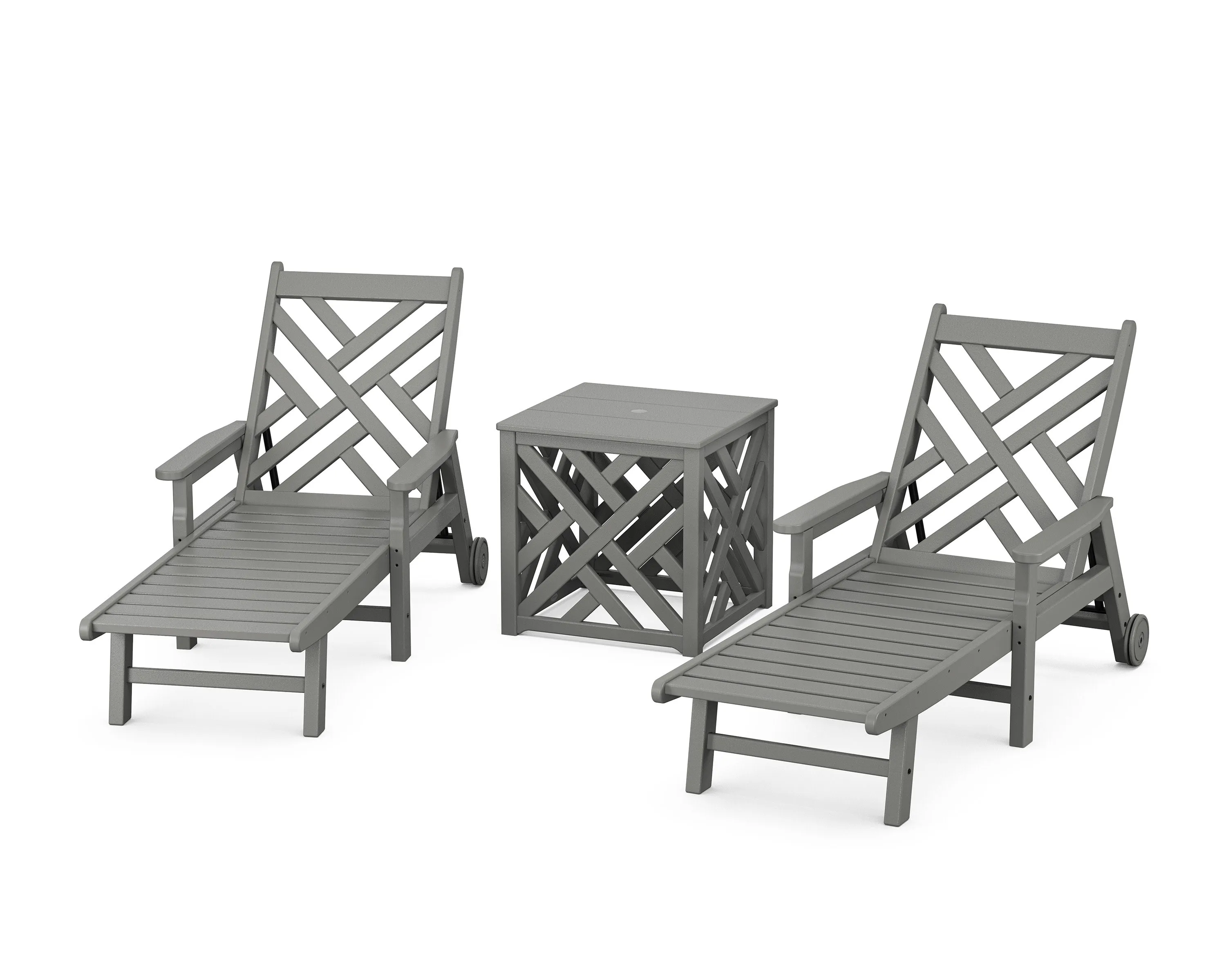Chippendale 3-Piece Chaise Set with Umbrella Stand Accent Tableoutdoor patio dining furniture set