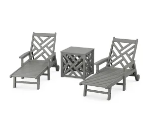 Chippendale 3-Piece Chaise Set with Umbrella Stand Accent Tableoutdoor patio dining furniture set