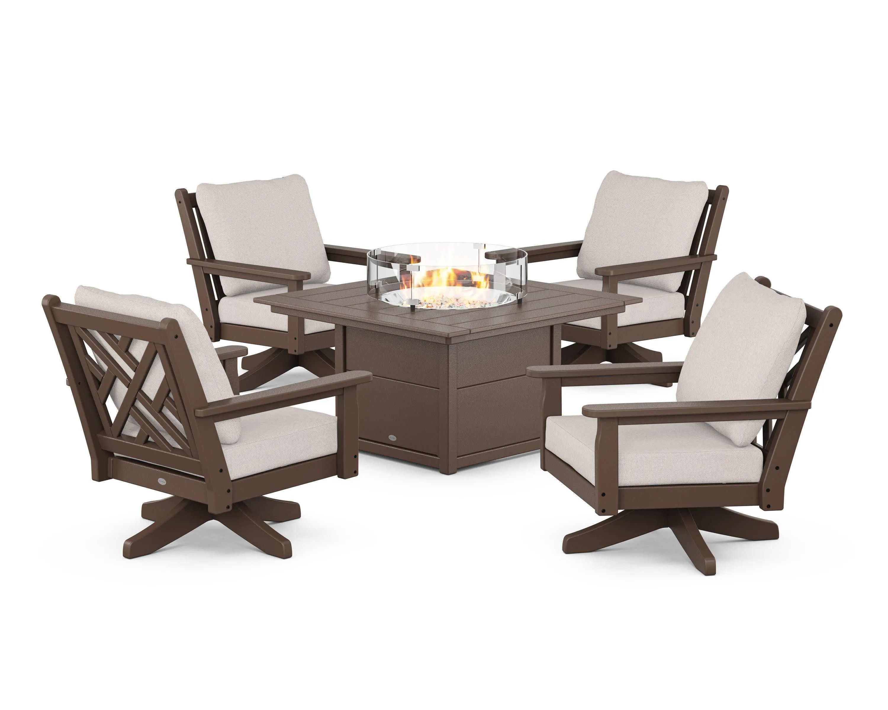 Chippendale 5-Piece Deep Seating Swivel Conversation Set with Fire Pit Table