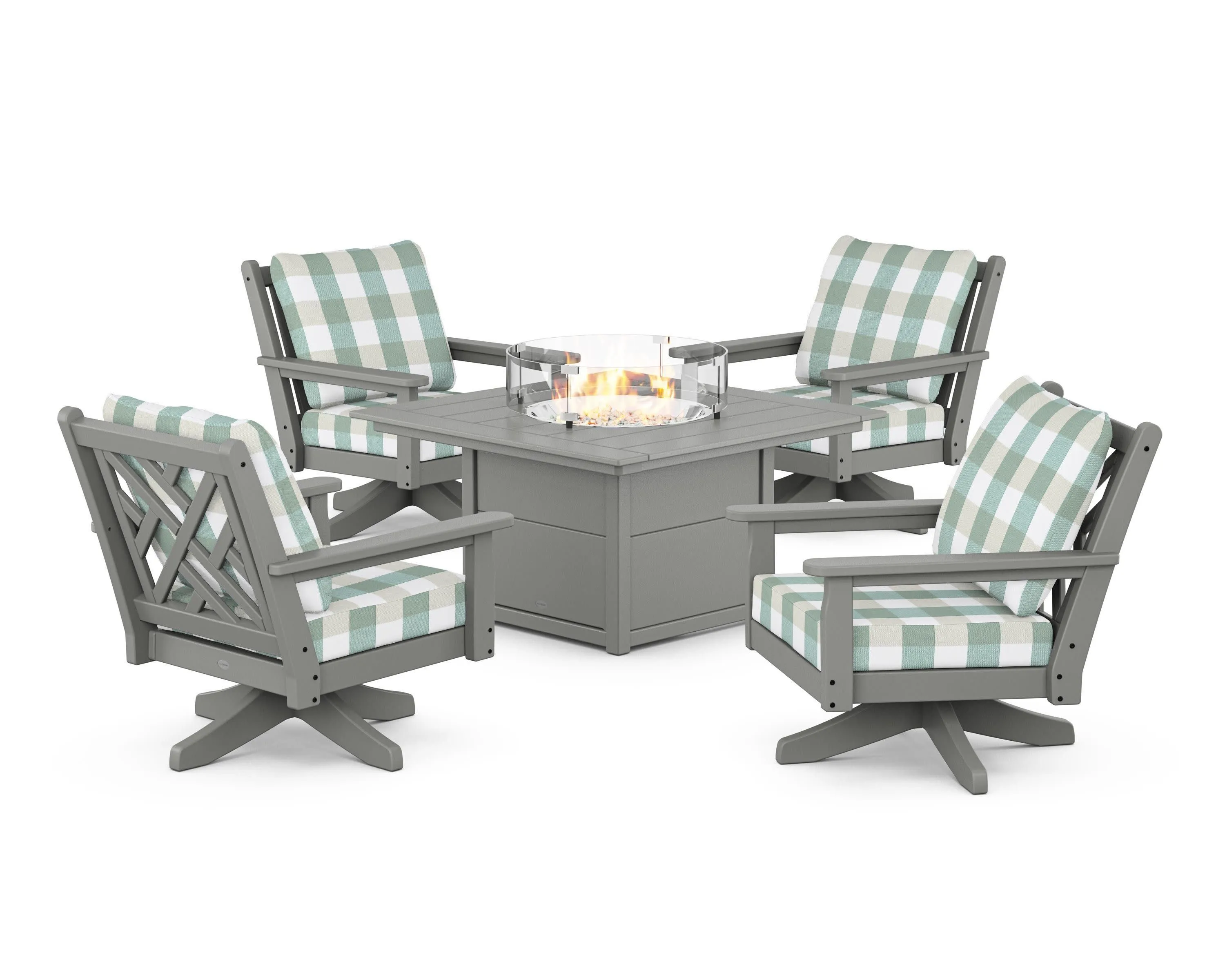 Chippendale 5-Piece Deep Seating Swivel Conversation Set with Fire Pit Table