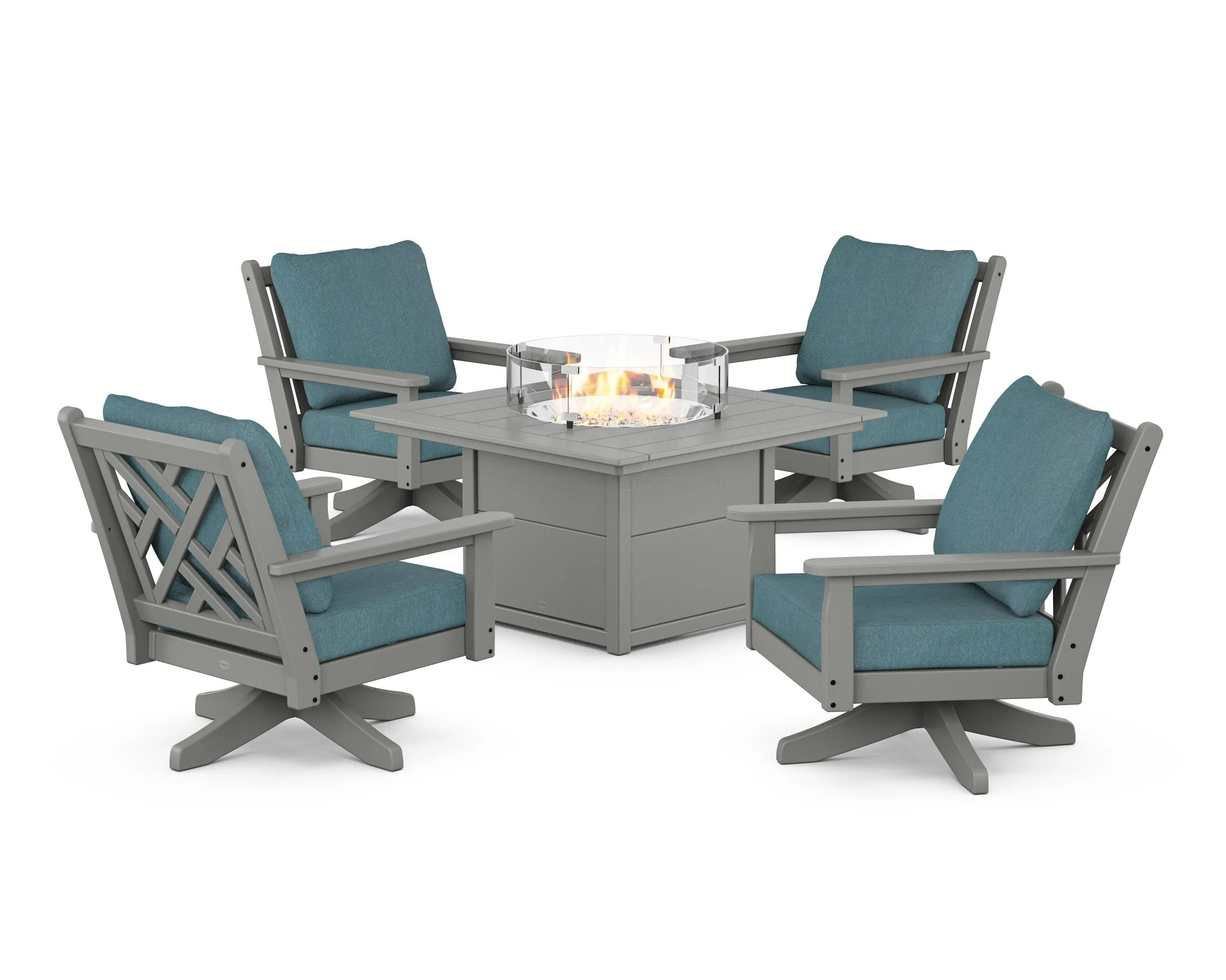 Chippendale 5-Piece Deep Seating Swivel Conversation Set with Fire Pit Table