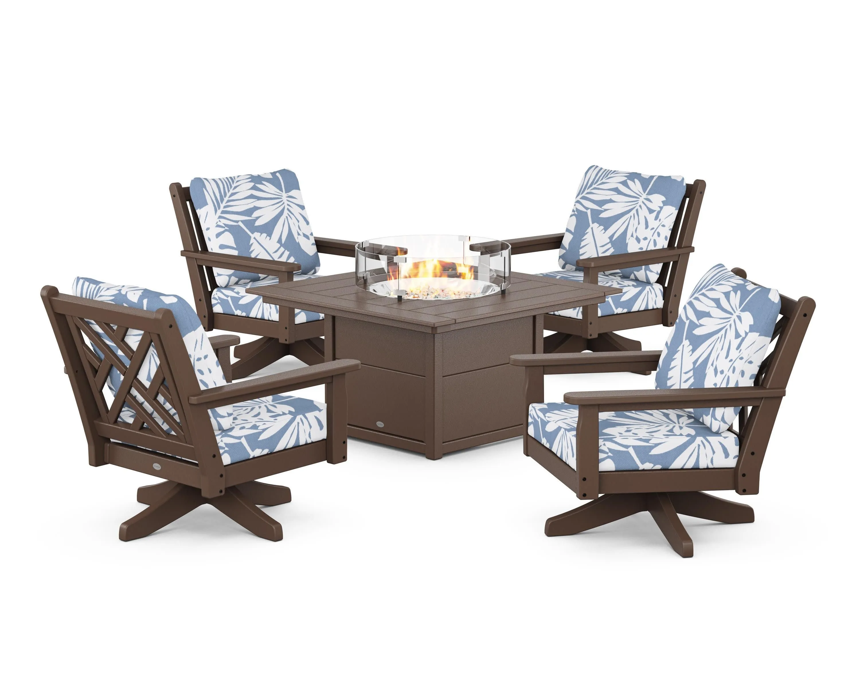 Chippendale 5-Piece Deep Seating Swivel Conversation Set with Fire Pit Table