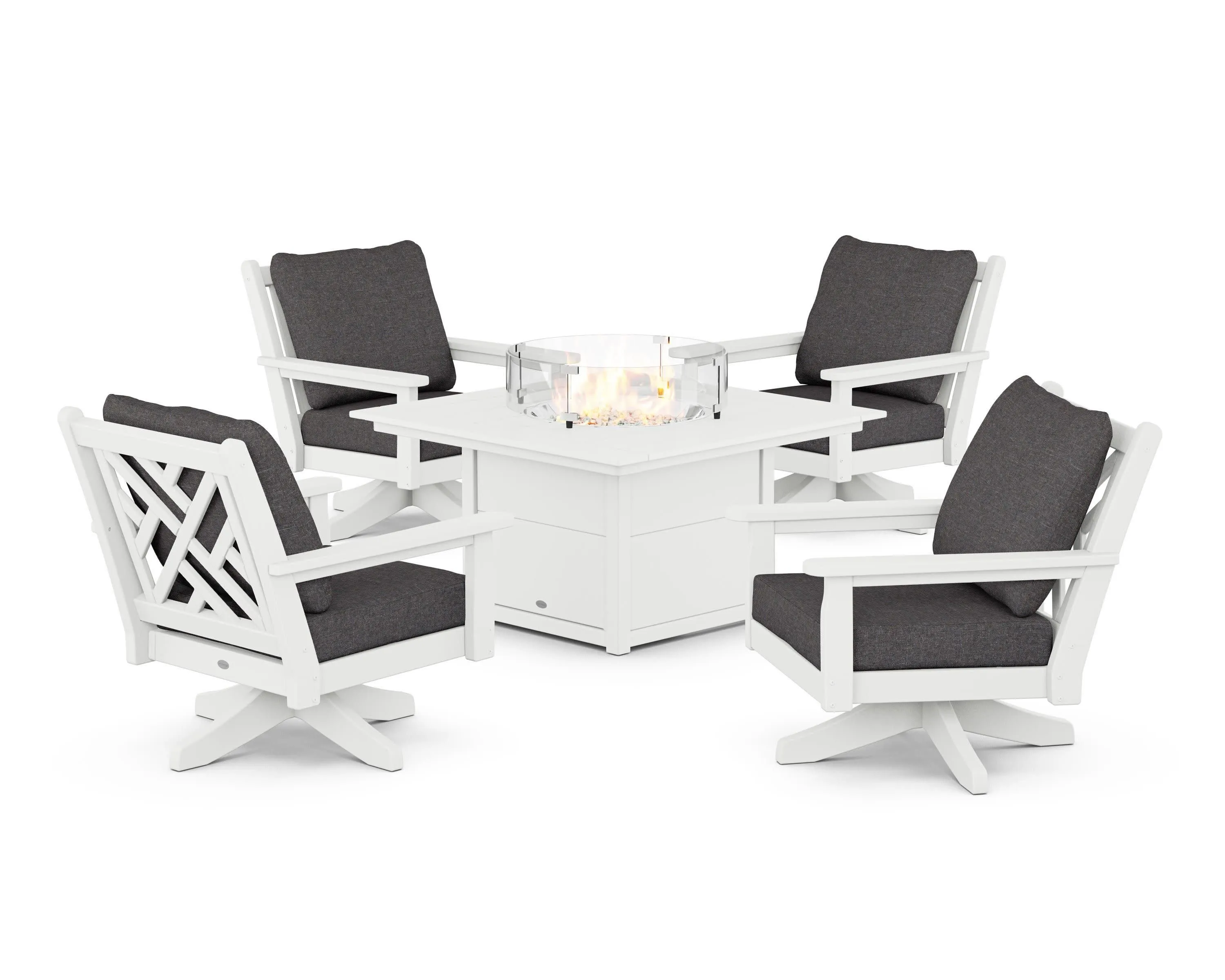 Chippendale 5-Piece Deep Seating Swivel Conversation Set with Fire Pit Table