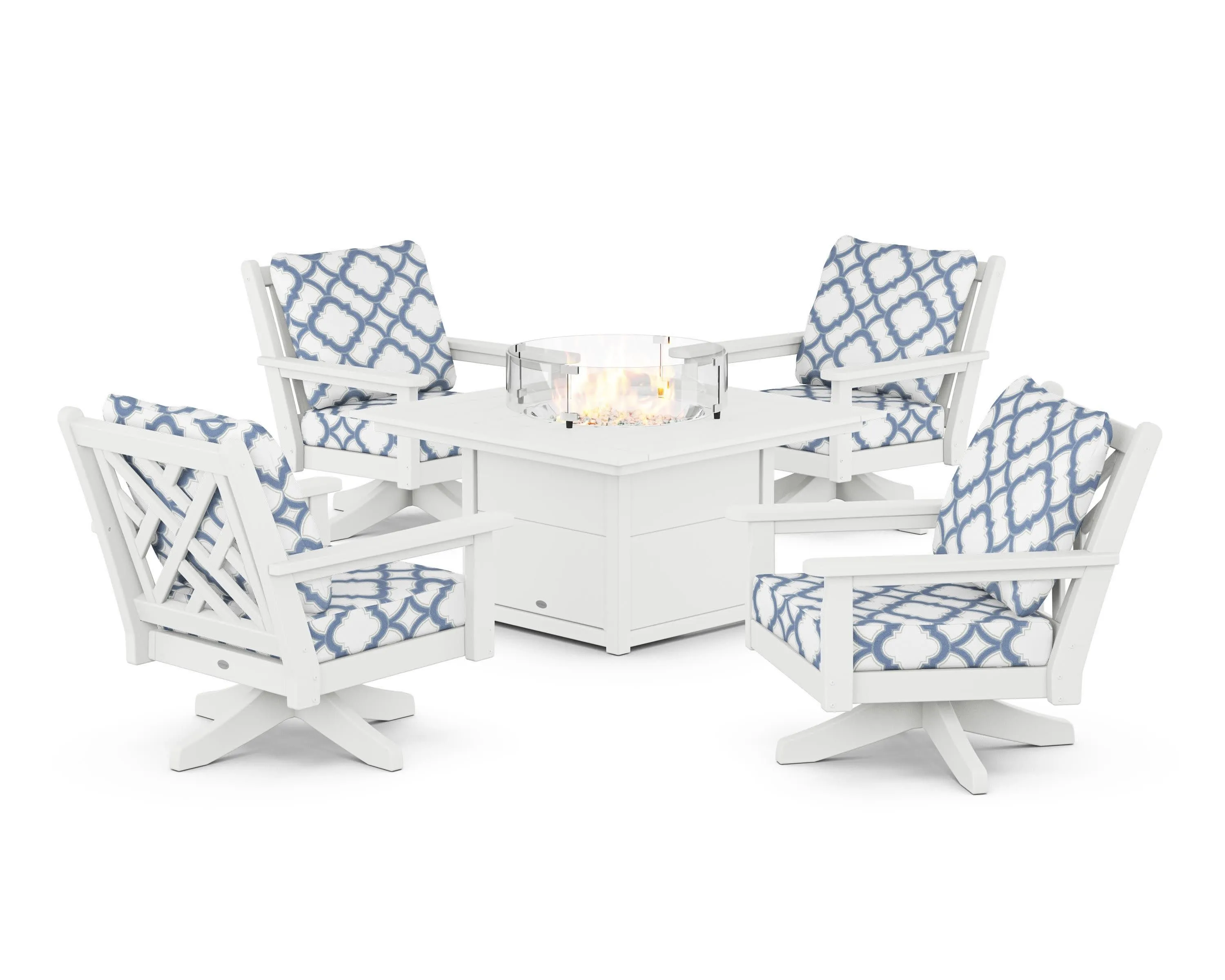 Chippendale 5-Piece Deep Seating Swivel Conversation Set with Fire Pit Table