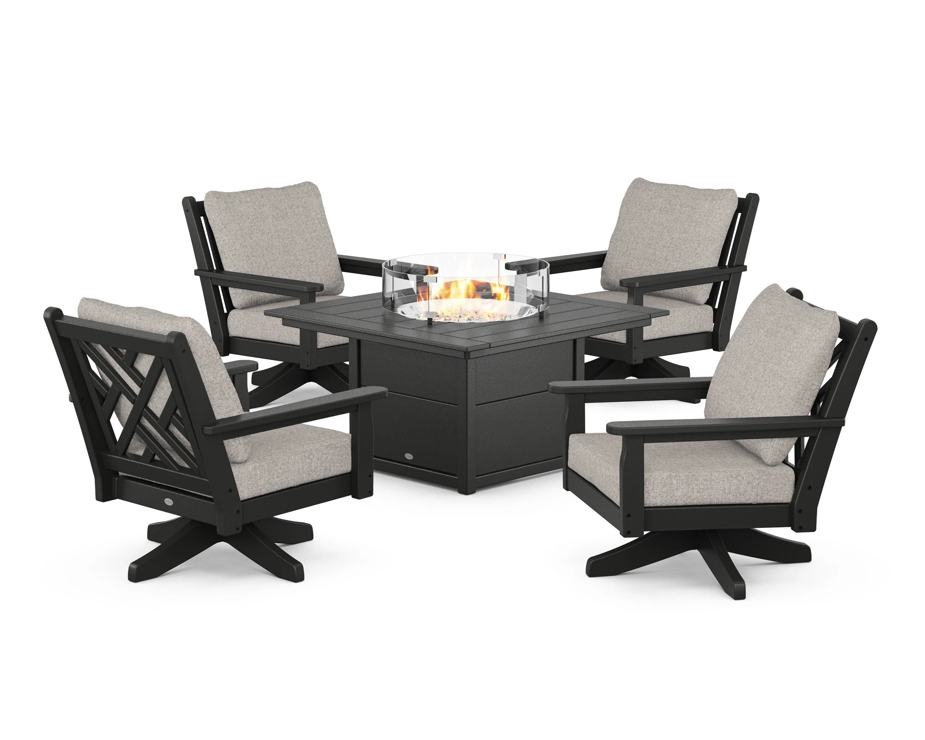 Chippendale 5-Piece Deep Seating Swivel Conversation Set with Fire Pit Table