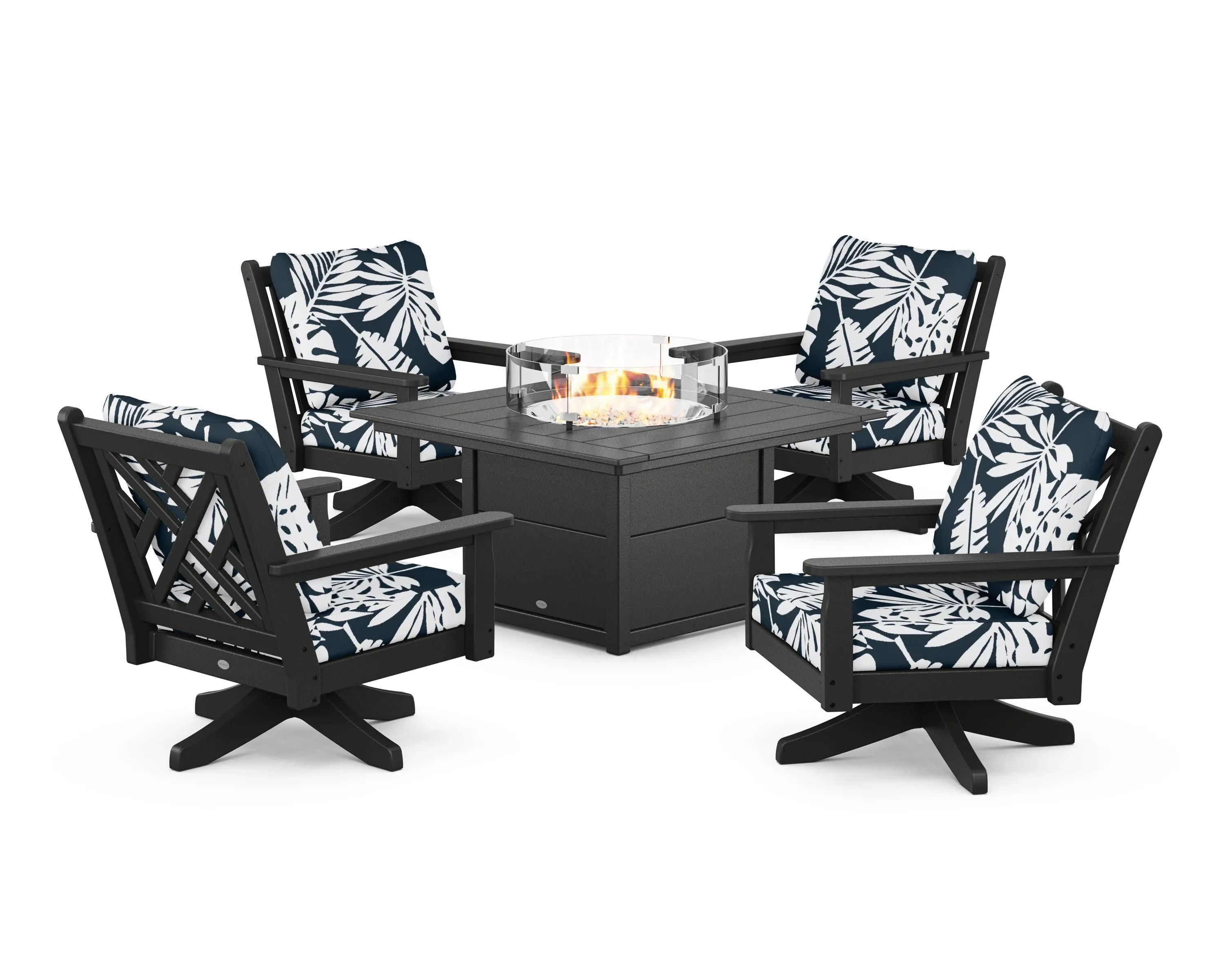 Chippendale 5-Piece Deep Seating Swivel Conversation Set with Fire Pit Table