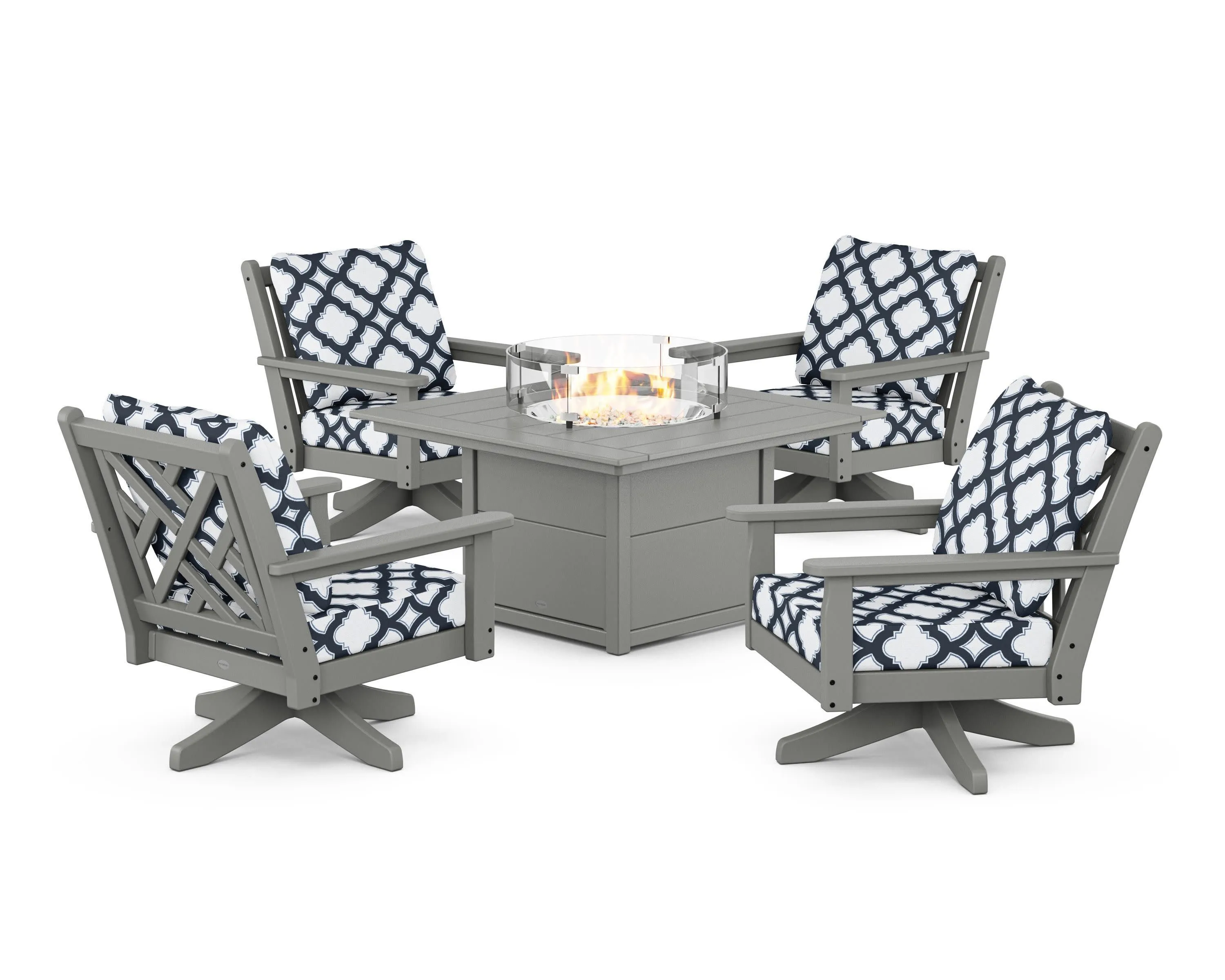 Chippendale 5-Piece Deep Seating Swivel Conversation Set with Fire Pit Table
