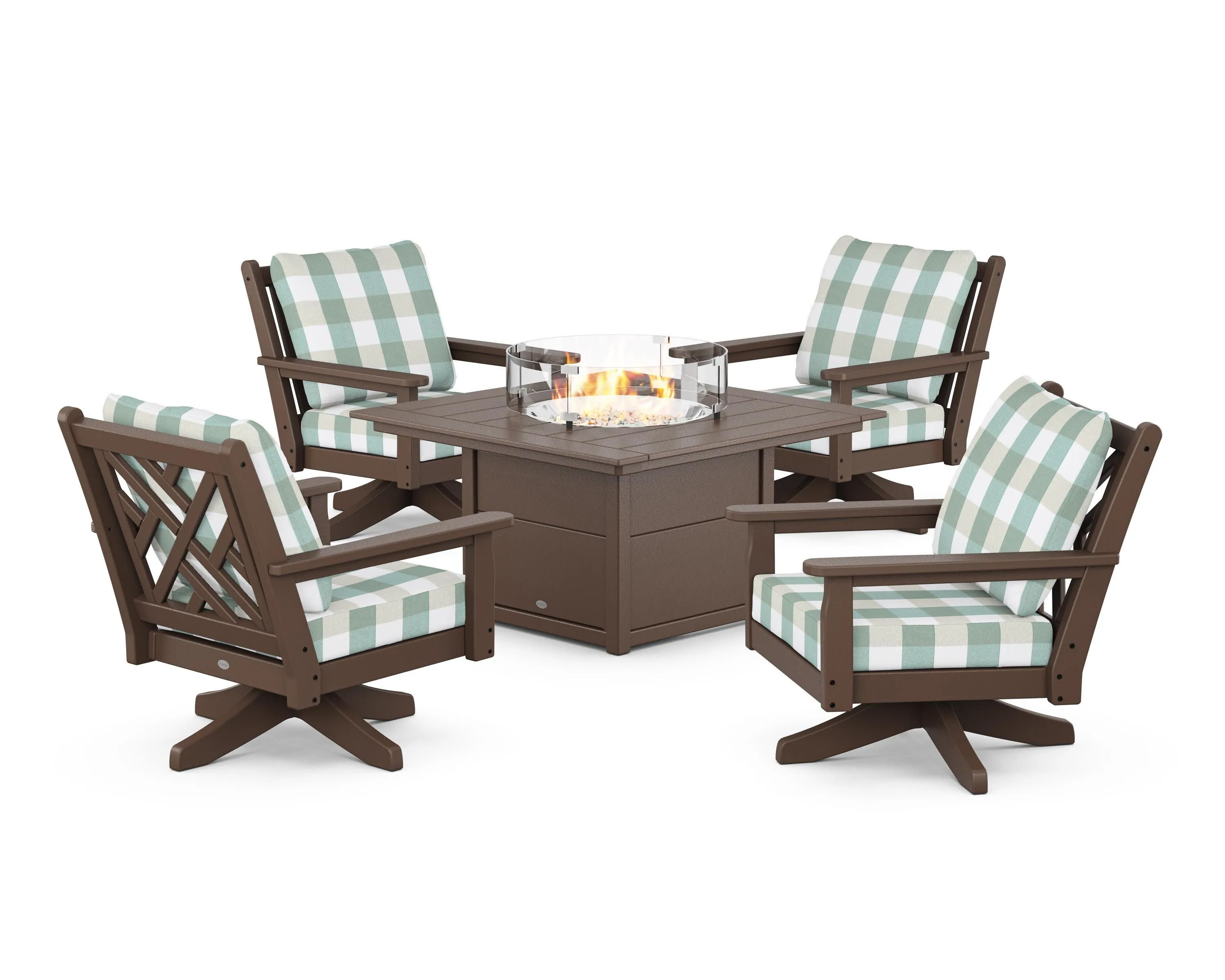 Chippendale 5-Piece Deep Seating Swivel Conversation Set with Fire Pit Table