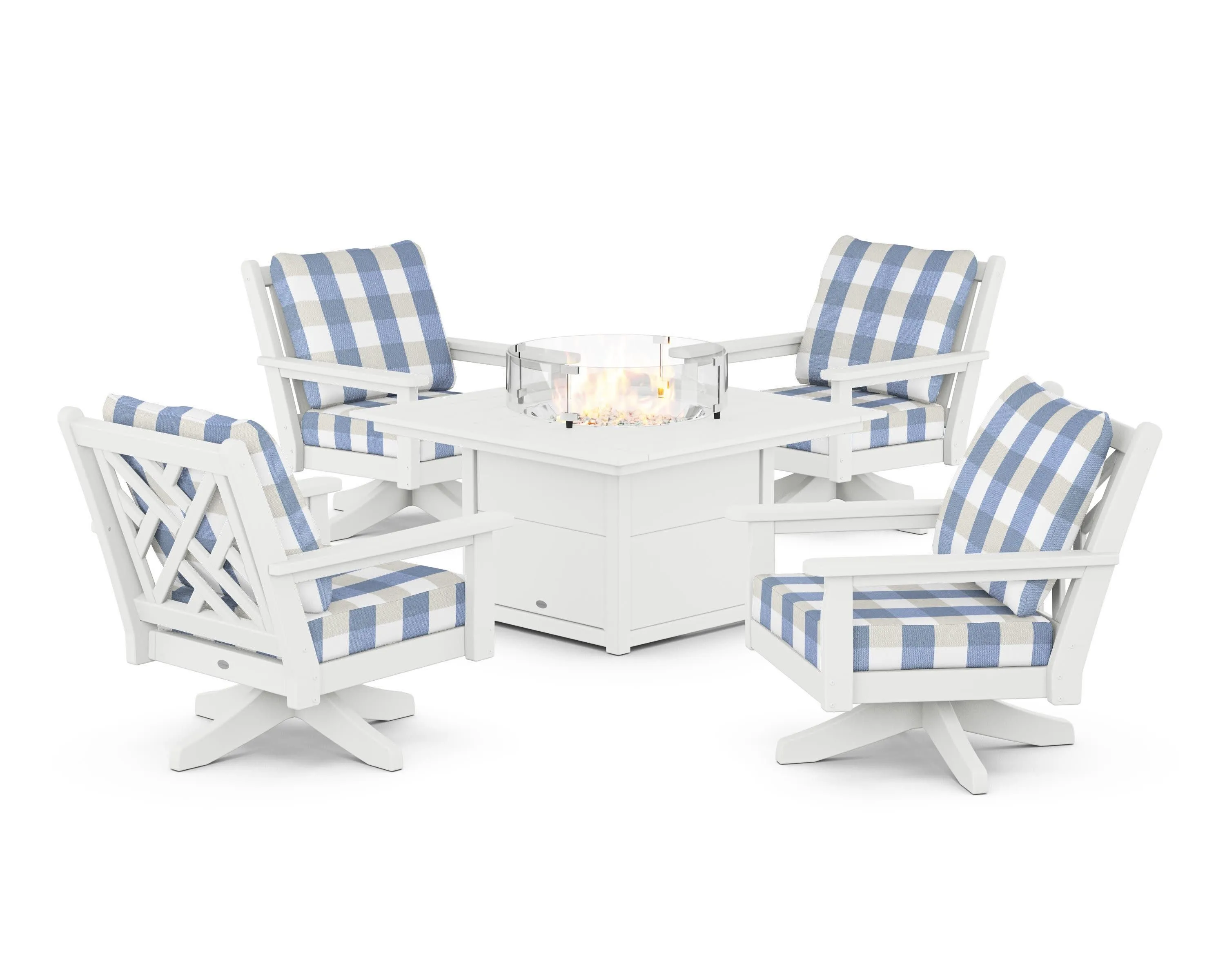 Chippendale 5-Piece Deep Seating Swivel Conversation Set with Fire Pit Table