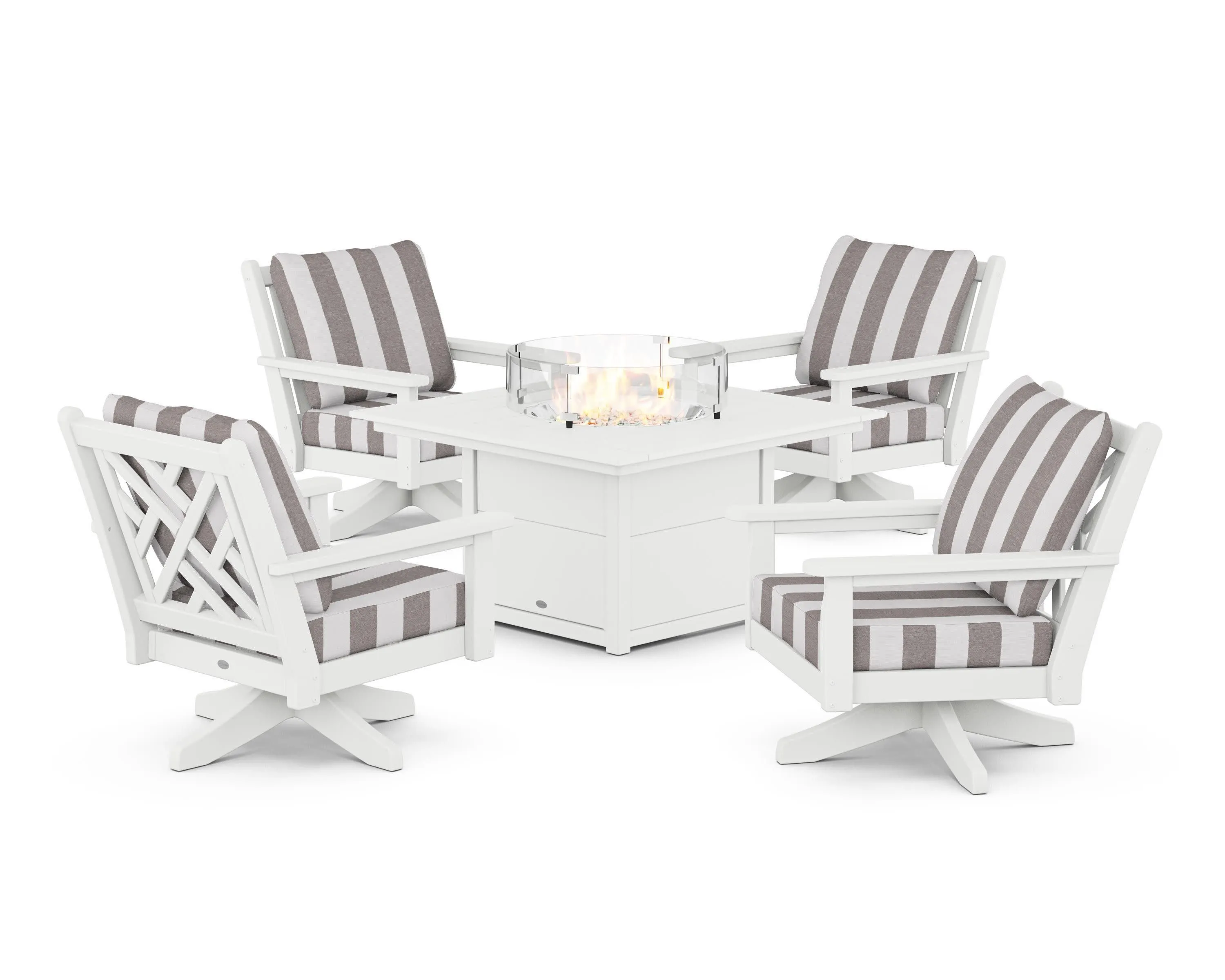 Chippendale 5-Piece Deep Seating Swivel Conversation Set with Fire Pit Table