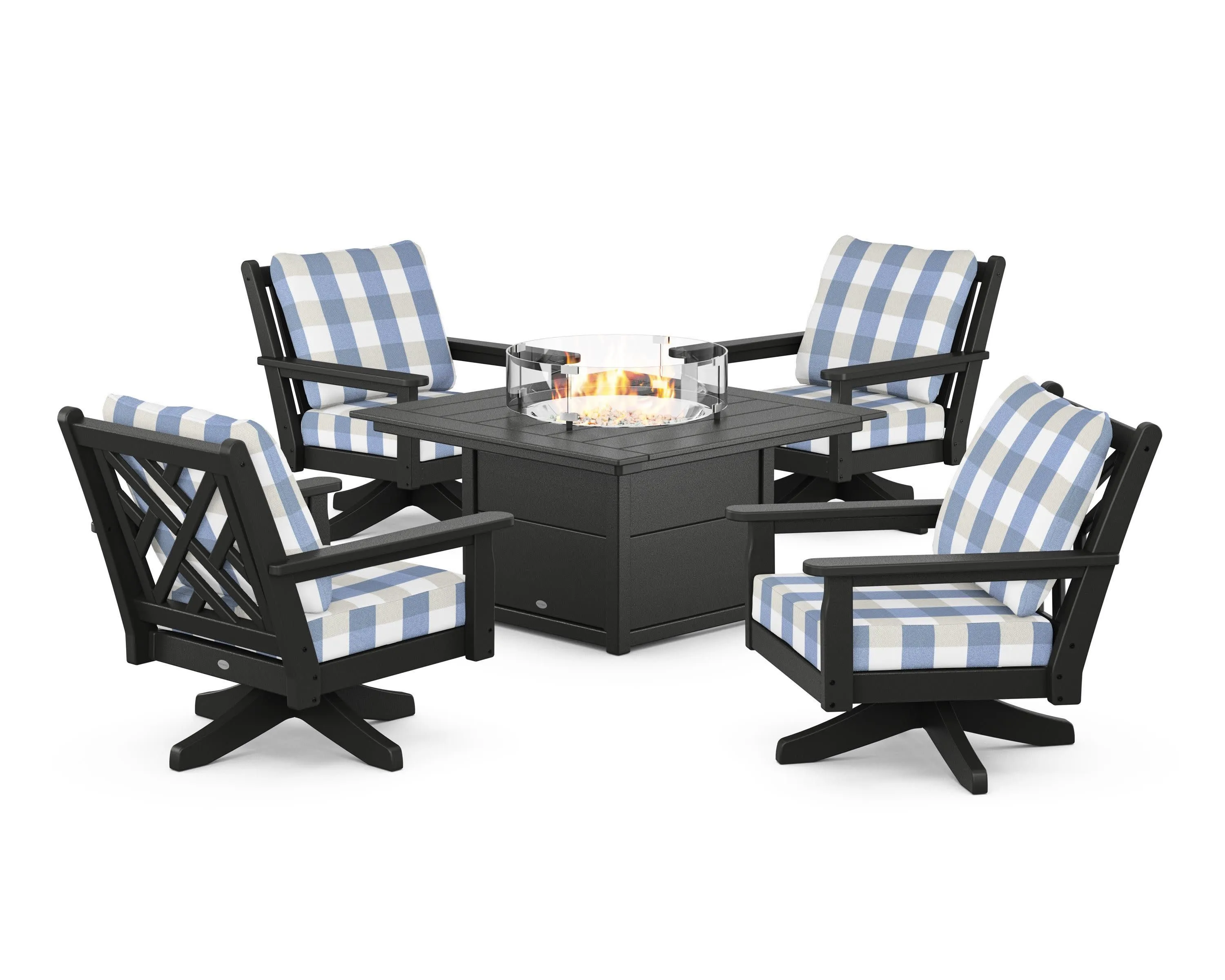 Chippendale 5-Piece Deep Seating Swivel Conversation Set with Fire Pit Table