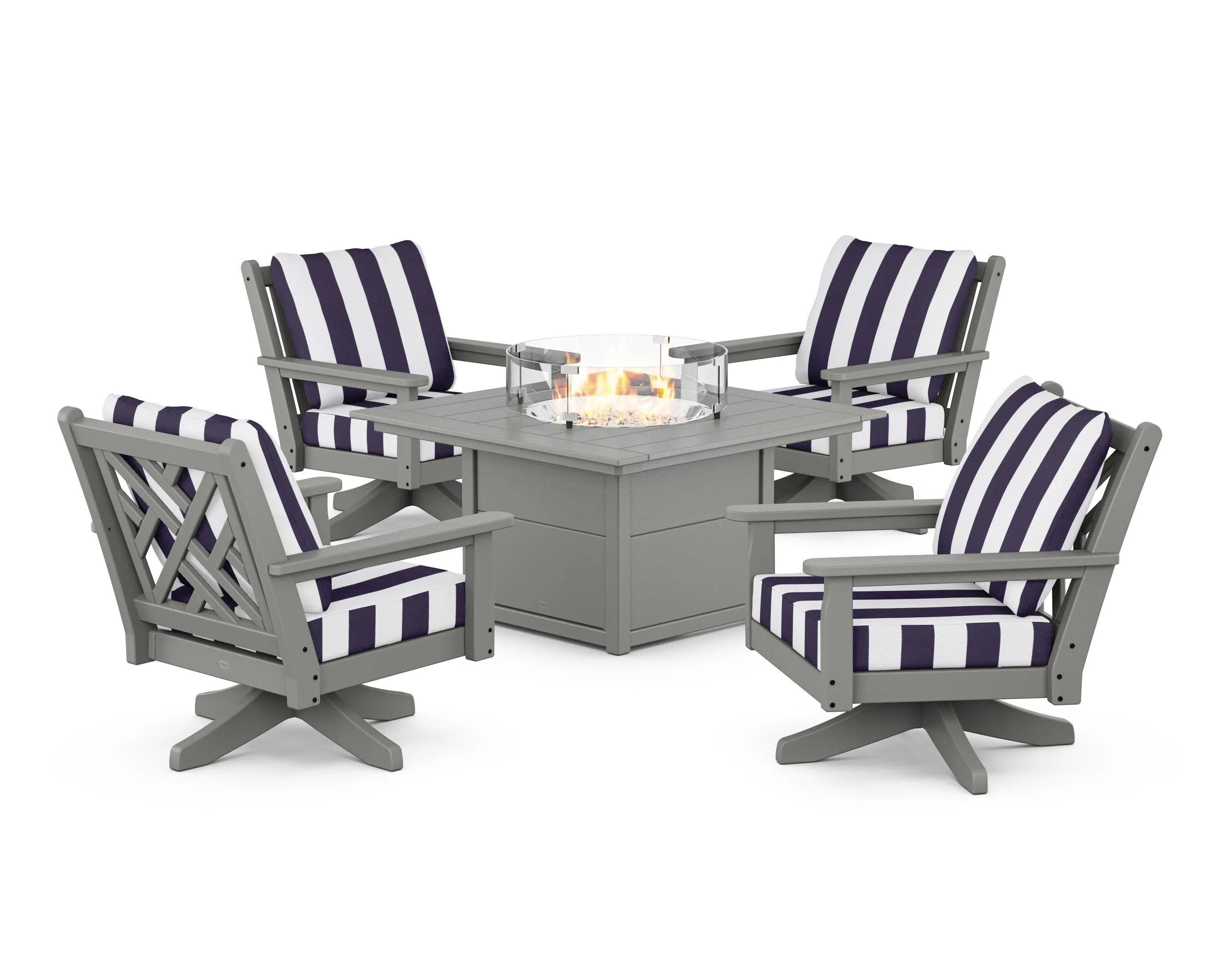 Chippendale 5-Piece Deep Seating Swivel Conversation Set with Fire Pit Table