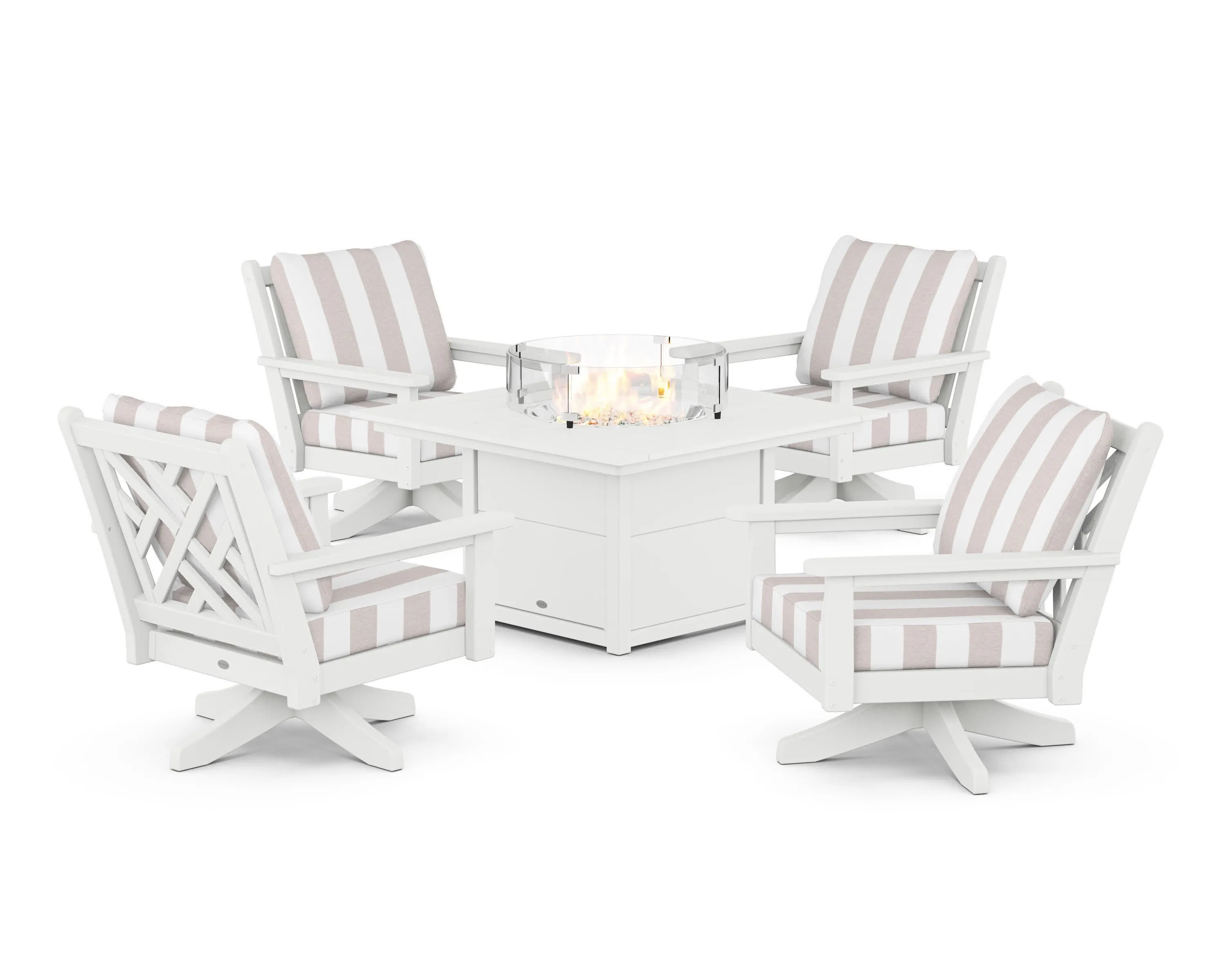 Chippendale 5-Piece Deep Seating Swivel Conversation Set with Fire Pit Table