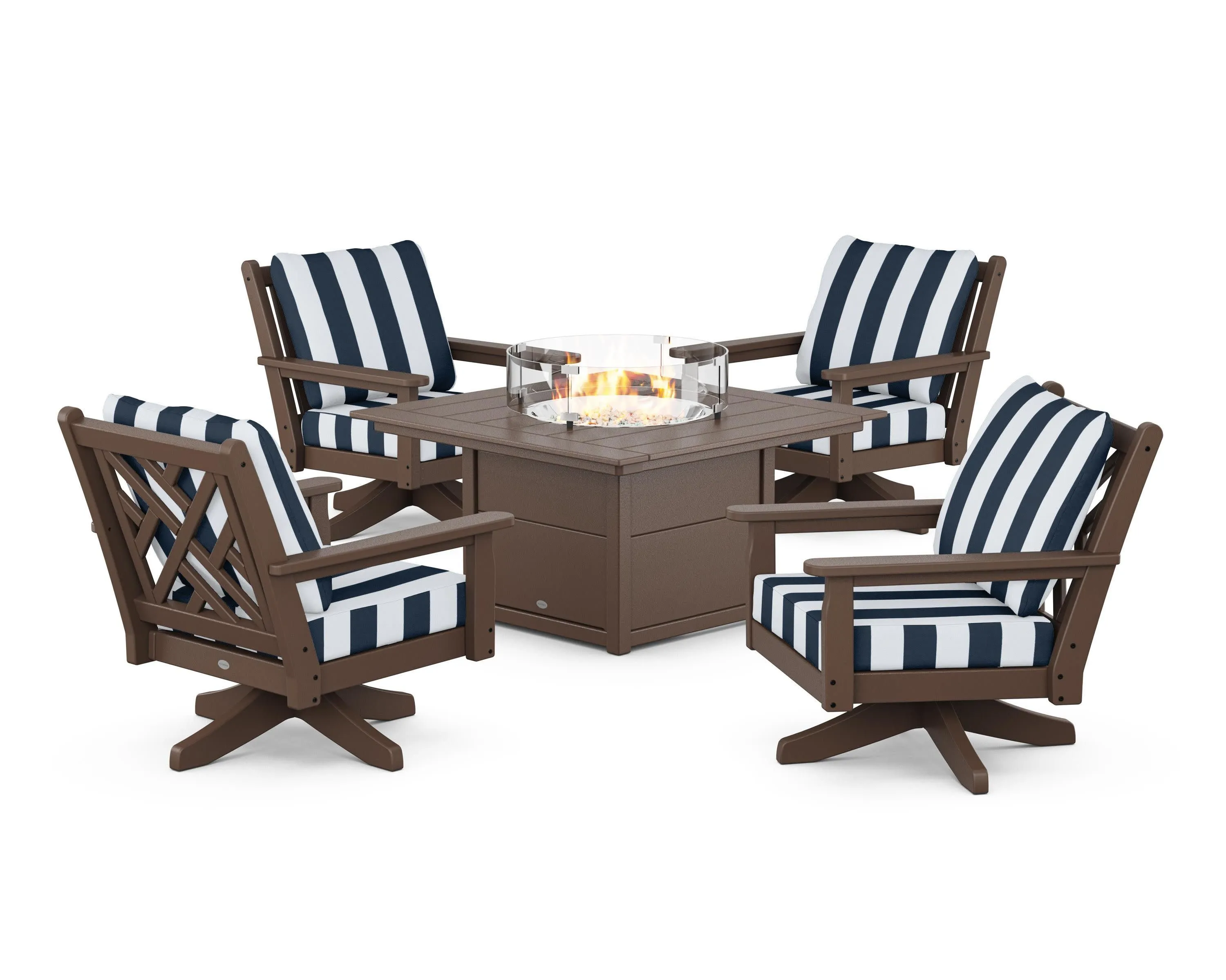 Chippendale 5-Piece Deep Seating Swivel Conversation Set with Fire Pit Table
