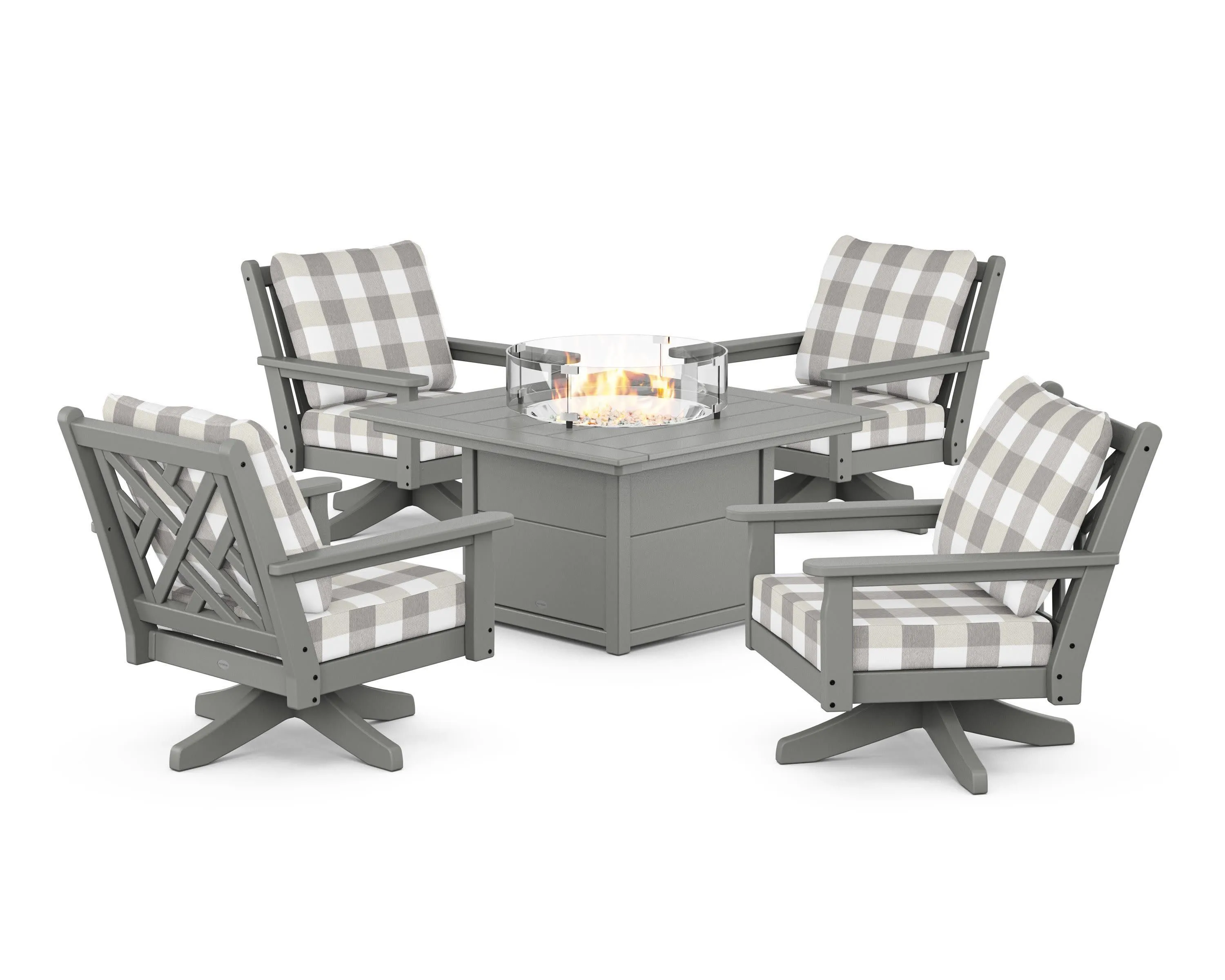 Chippendale 5-Piece Deep Seating Swivel Conversation Set with Fire Pit Table