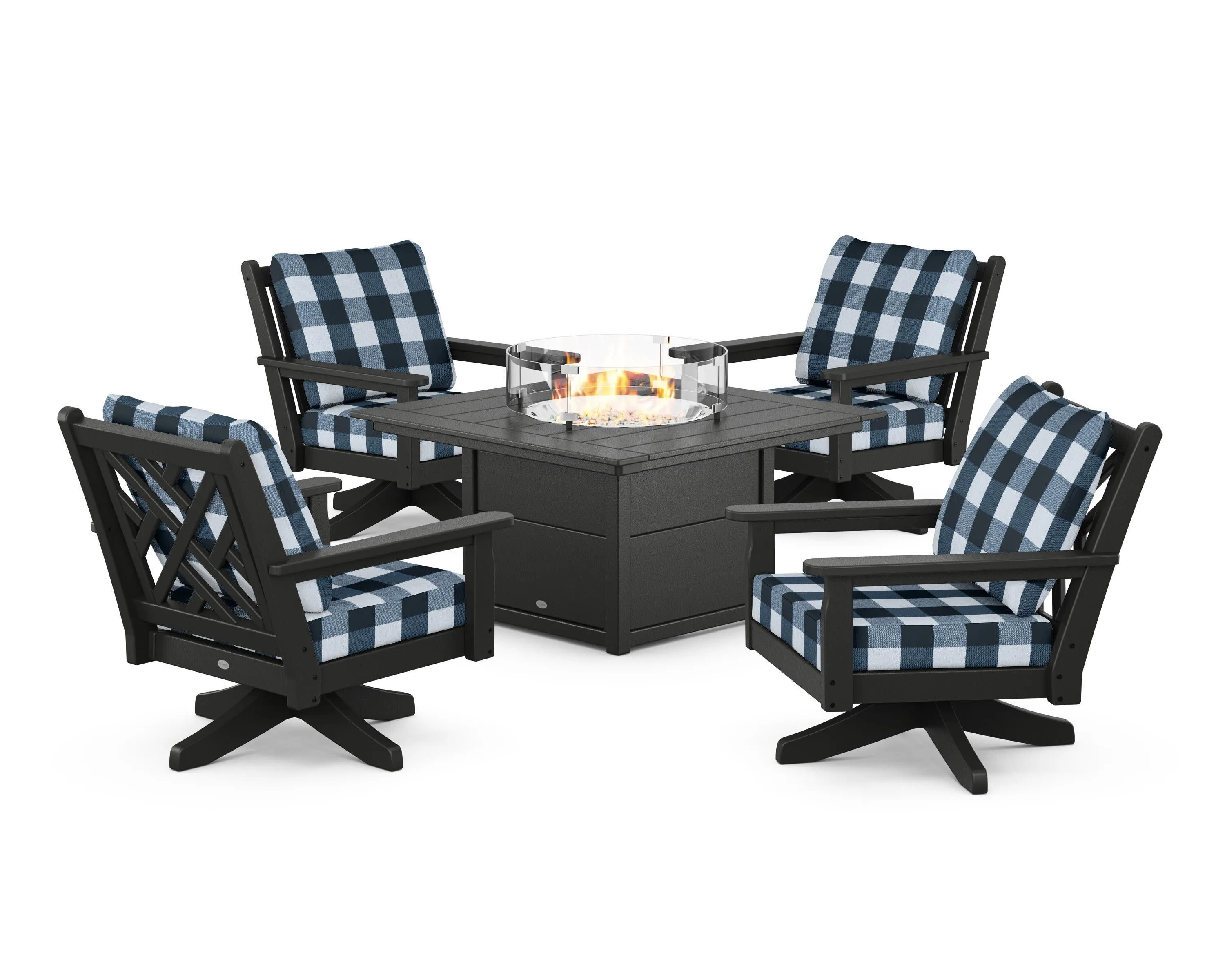 Chippendale 5-Piece Deep Seating Swivel Conversation Set with Fire Pit Table