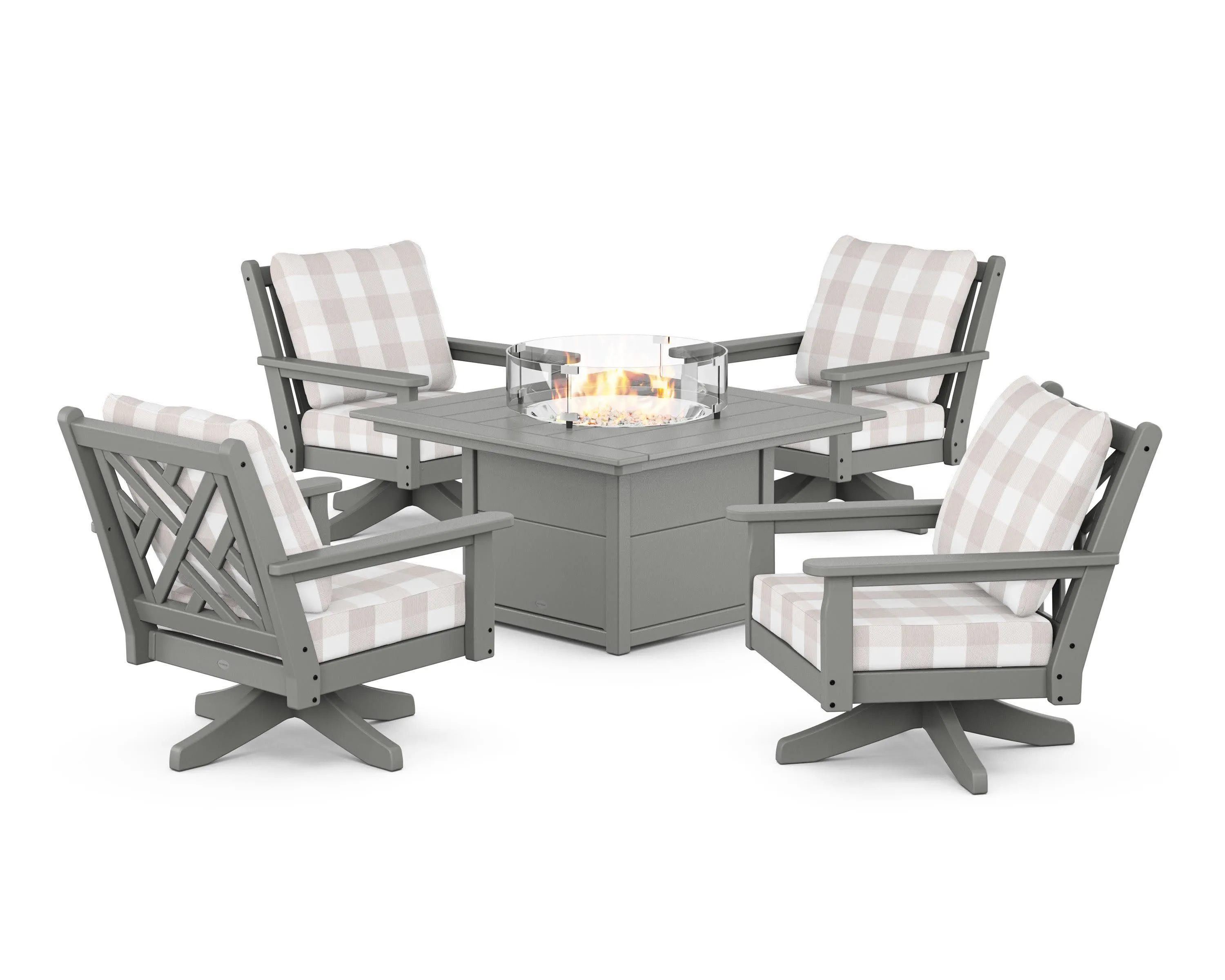 Chippendale 5-Piece Deep Seating Swivel Conversation Set with Fire Pit Table
