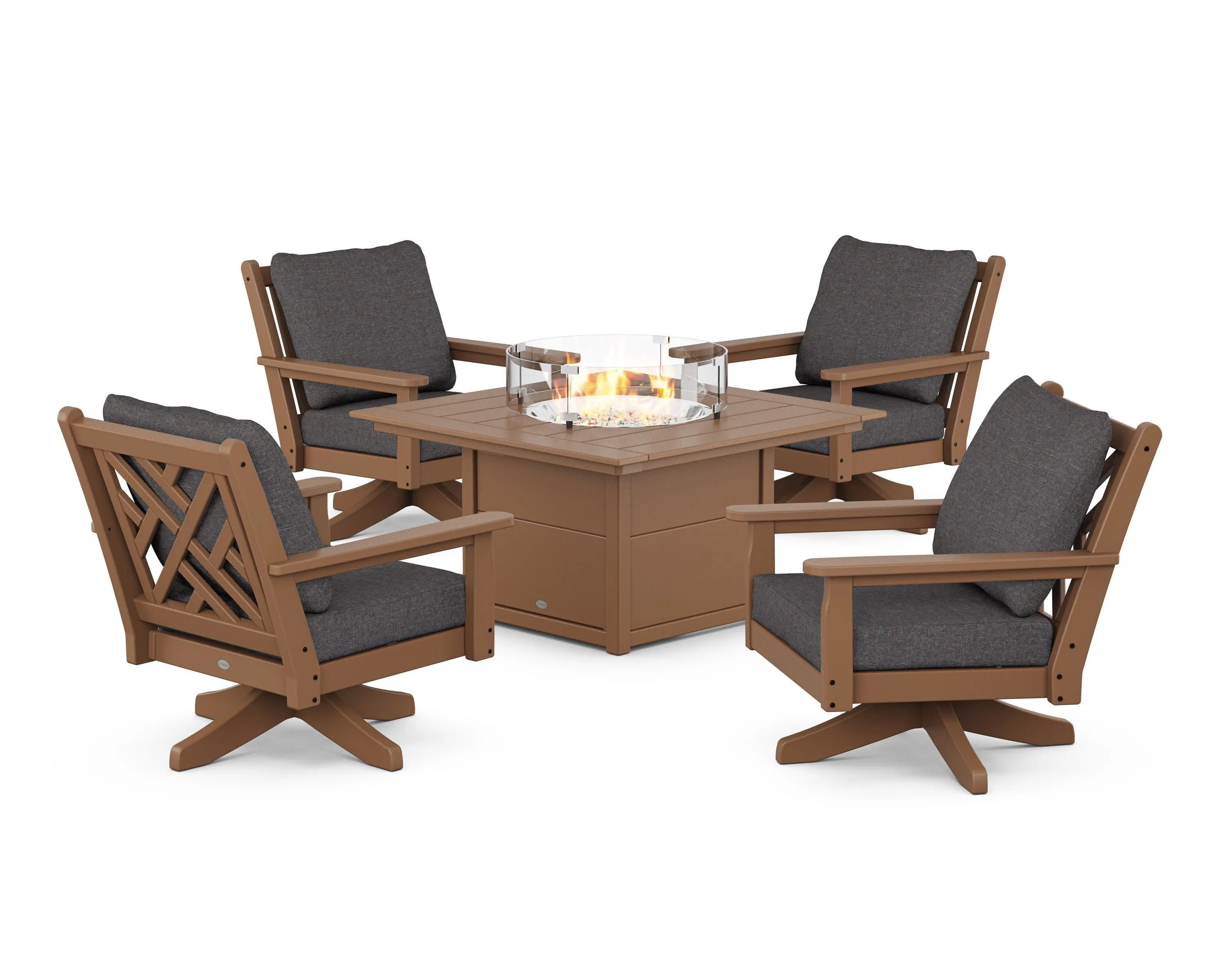Chippendale 5-Piece Deep Seating Swivel Conversation Set with Fire Pit Table
