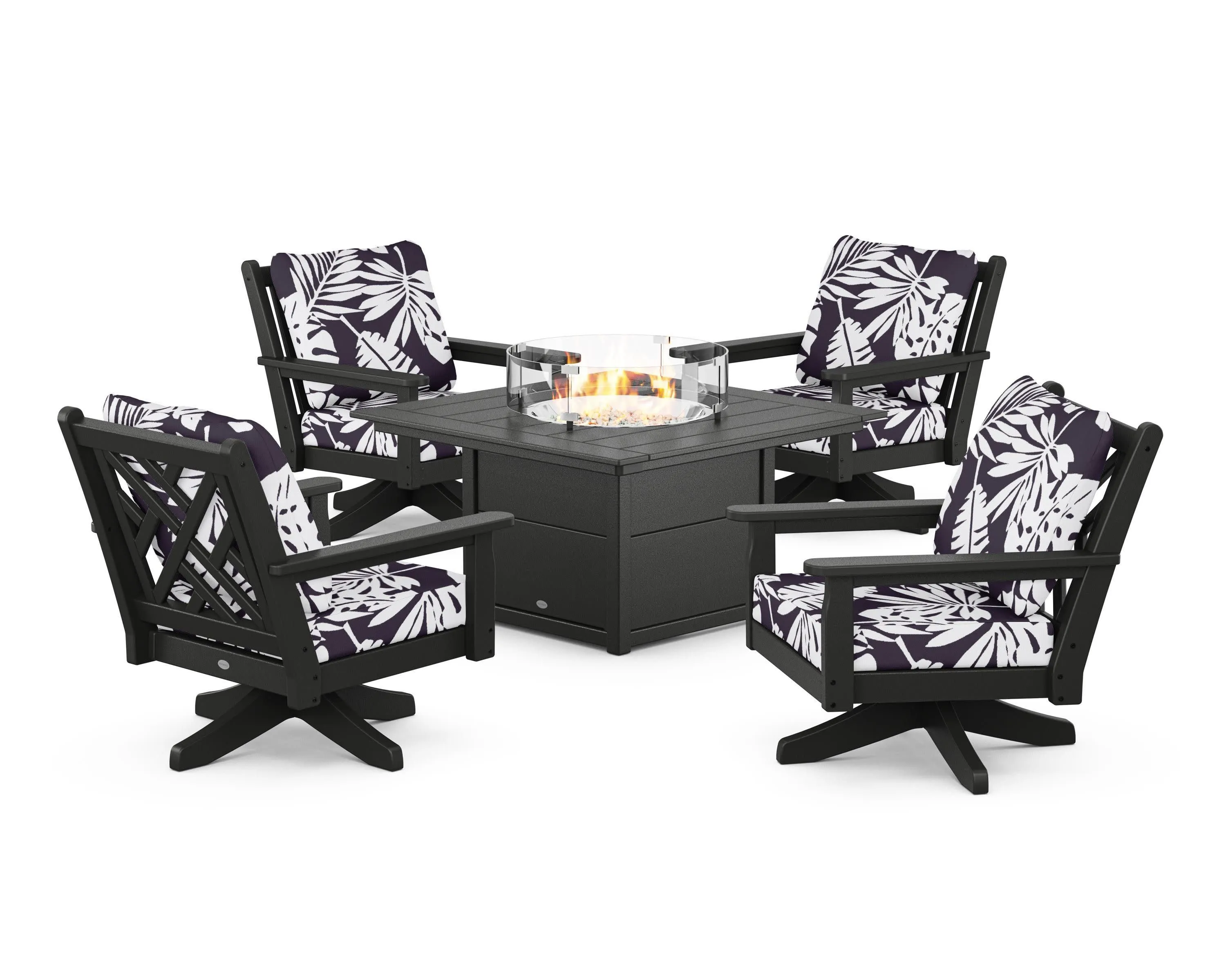 Chippendale 5-Piece Deep Seating Swivel Conversation Set with Fire Pit Table