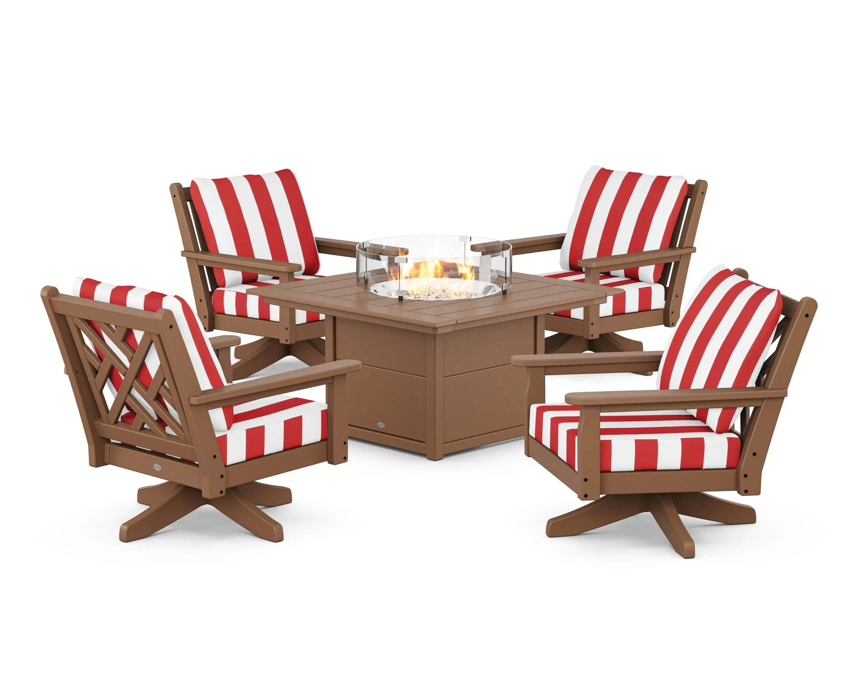 Chippendale 5-Piece Deep Seating Swivel Conversation Set with Fire Pit Table