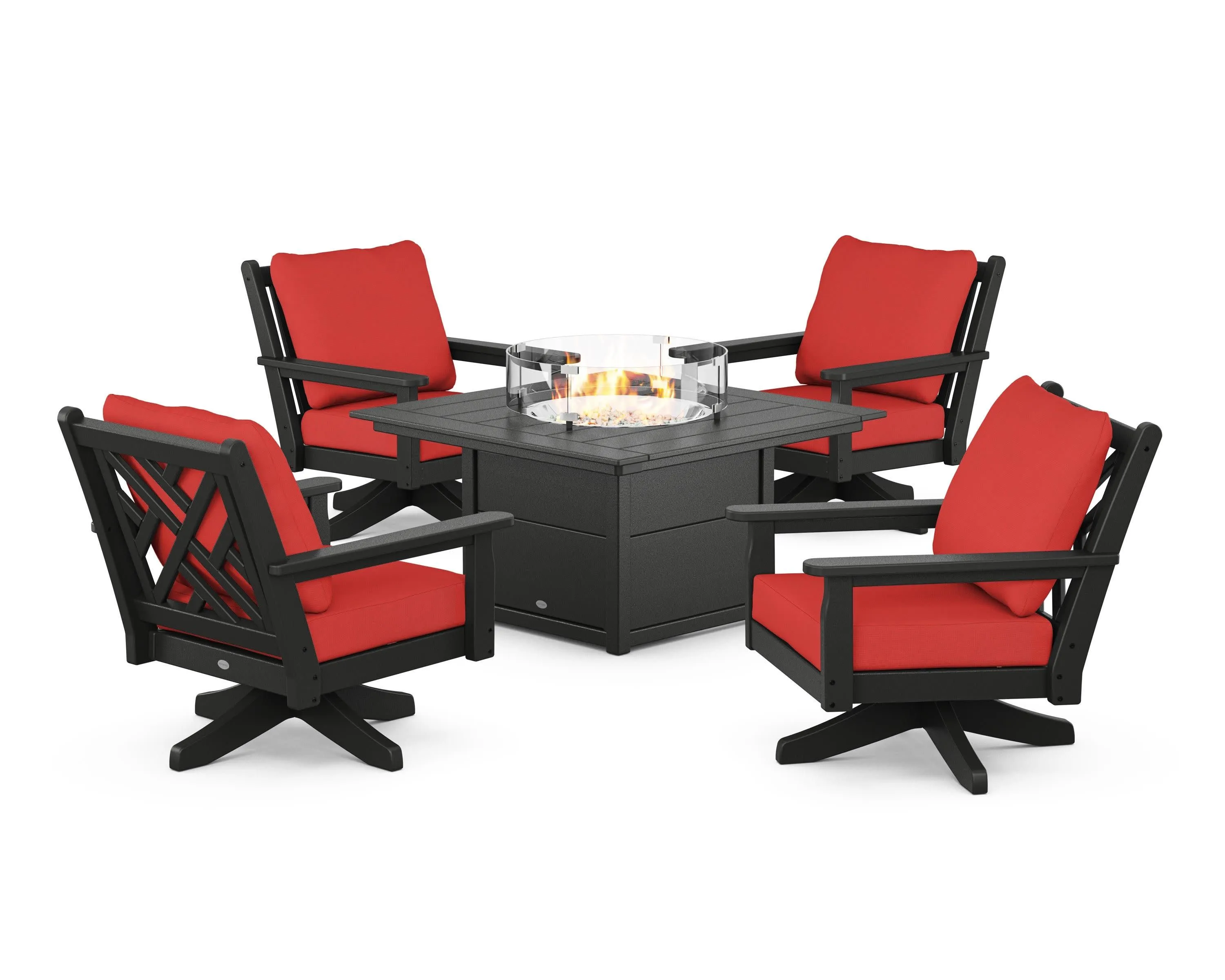 Chippendale 5-Piece Deep Seating Swivel Conversation Set with Fire Pit Table