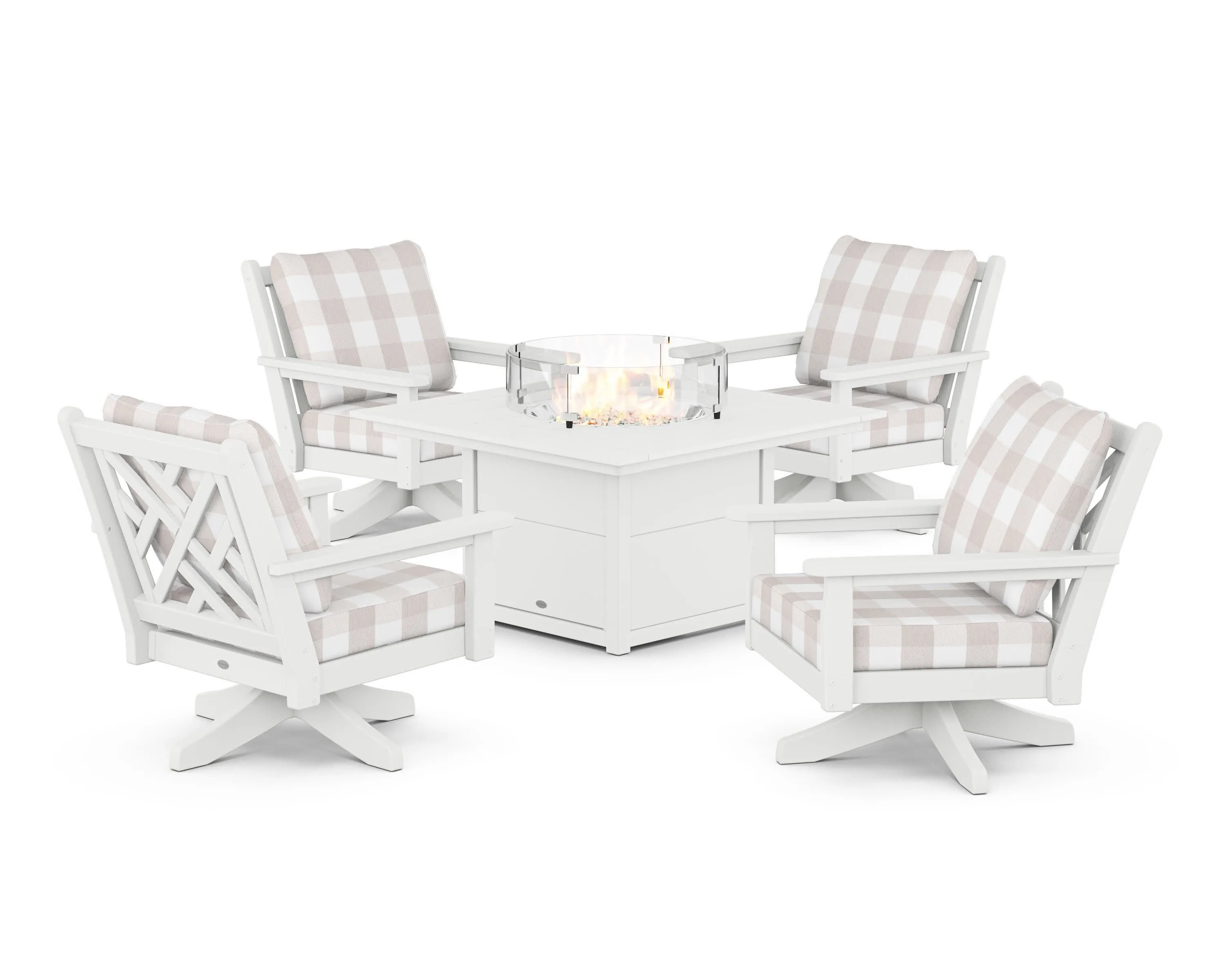 Chippendale 5-Piece Deep Seating Swivel Conversation Set with Fire Pit Table