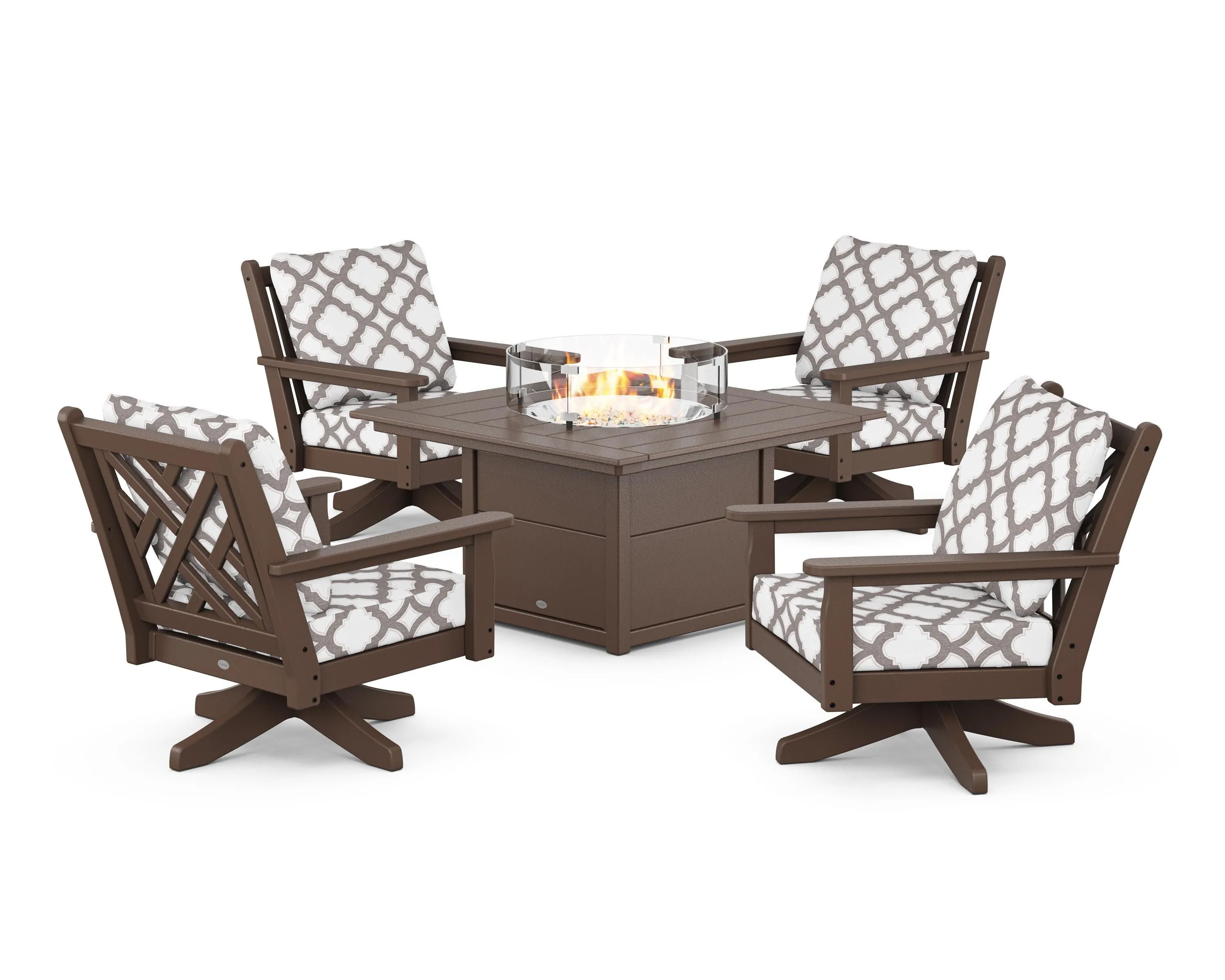 Chippendale 5-Piece Deep Seating Swivel Conversation Set with Fire Pit Table