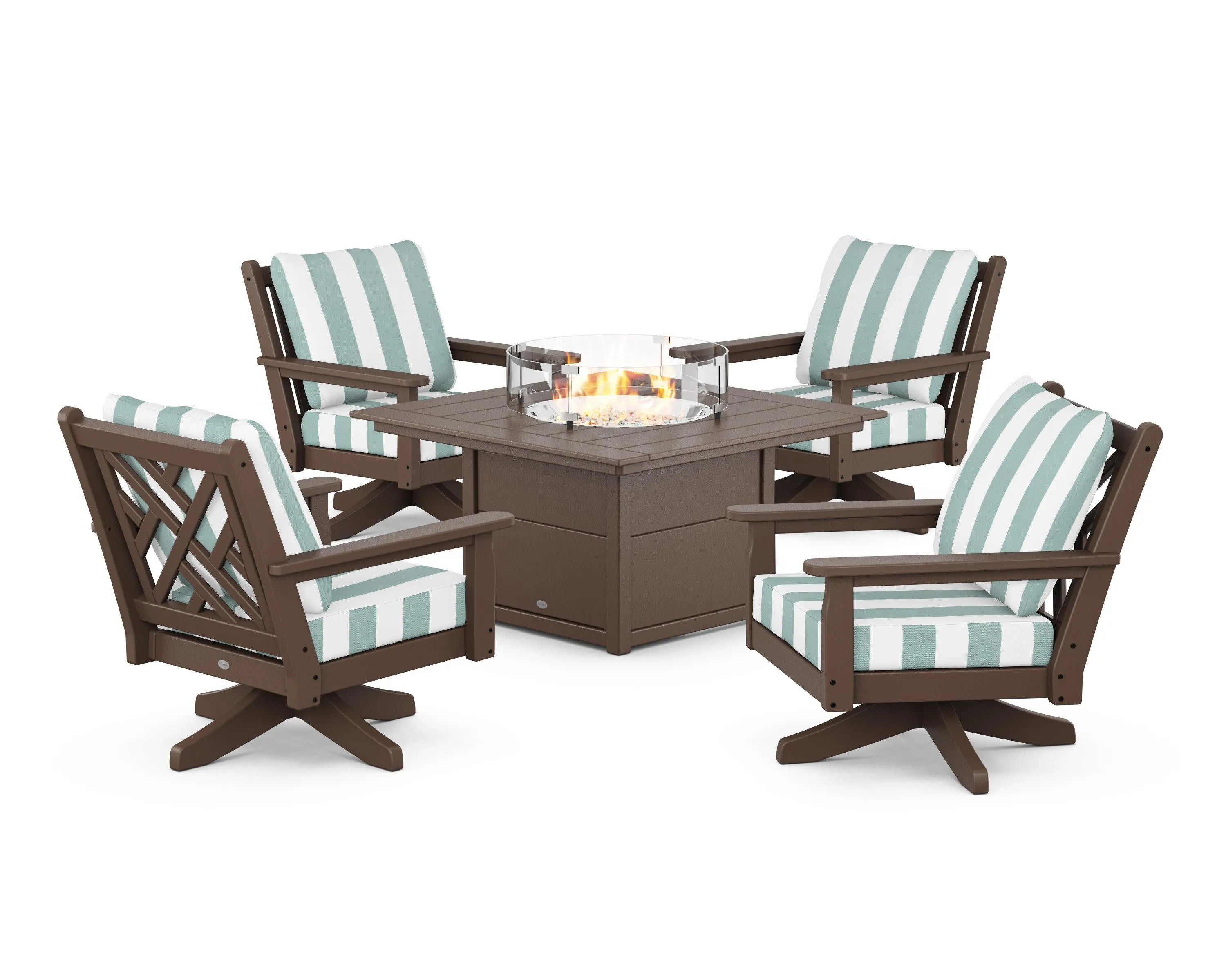 Chippendale 5-Piece Deep Seating Swivel Conversation Set with Fire Pit Table