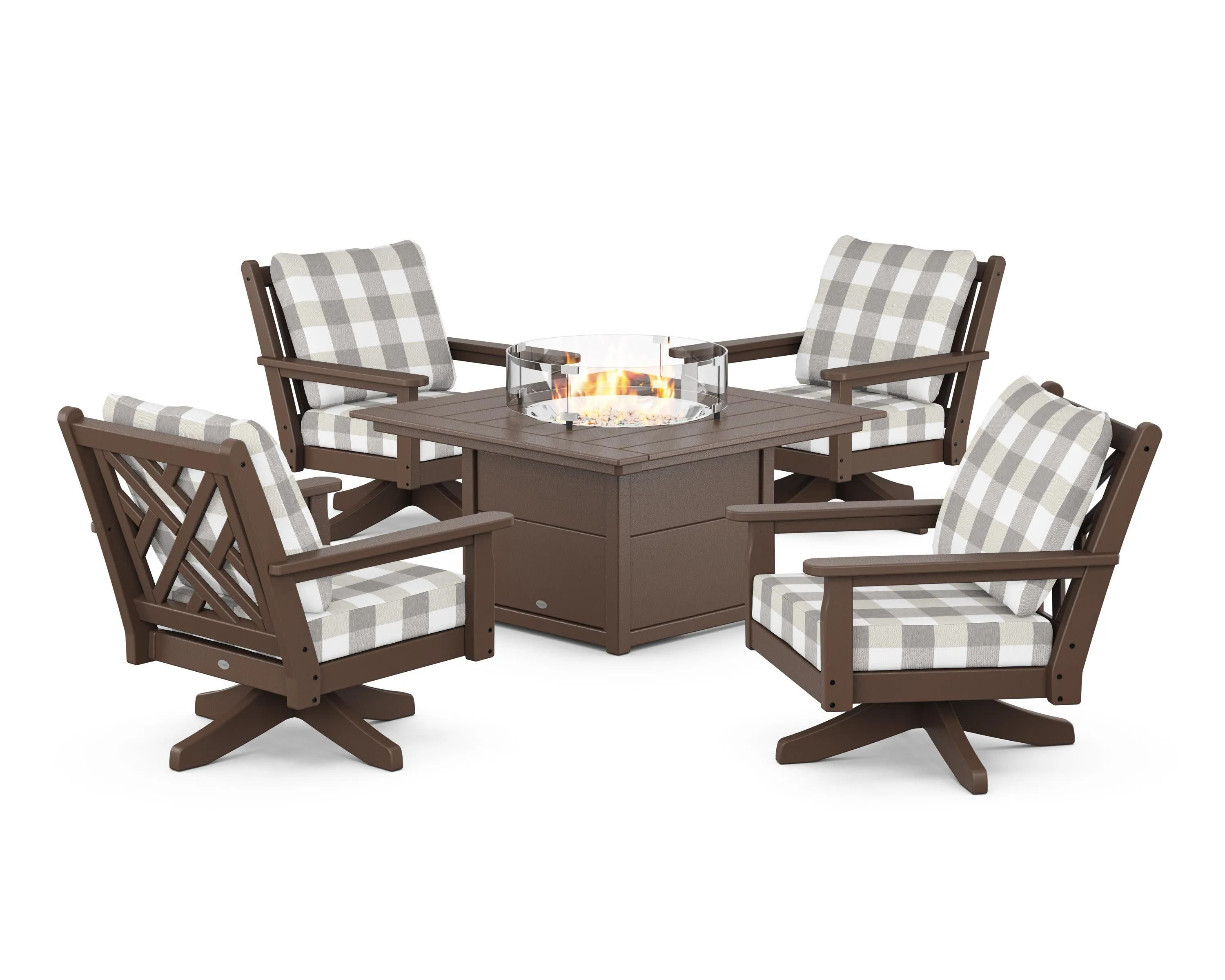 Chippendale 5-Piece Deep Seating Swivel Conversation Set with Fire Pit Table
