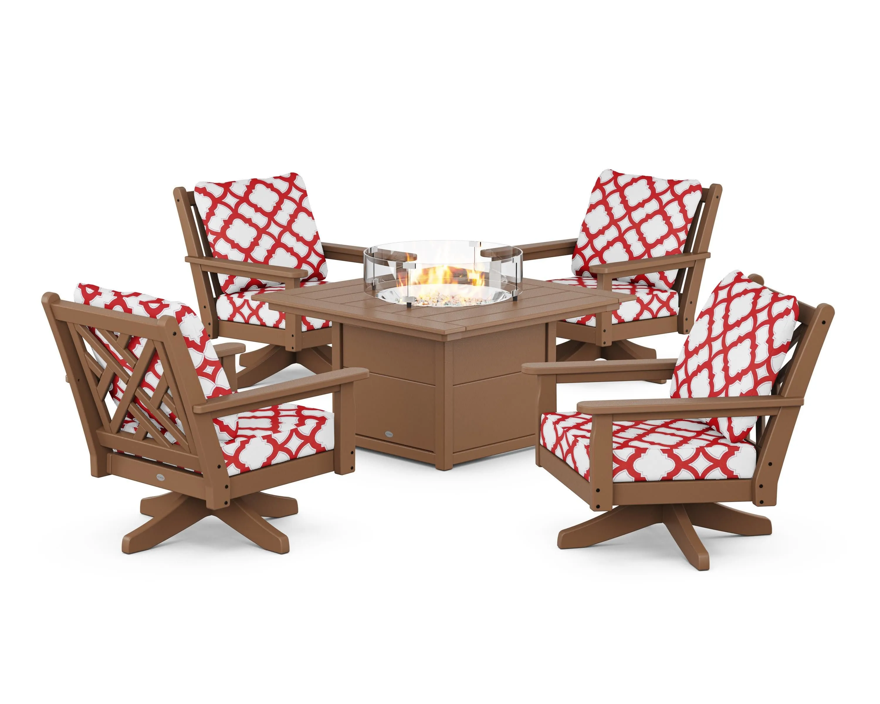 Chippendale 5-Piece Deep Seating Swivel Conversation Set with Fire Pit Table