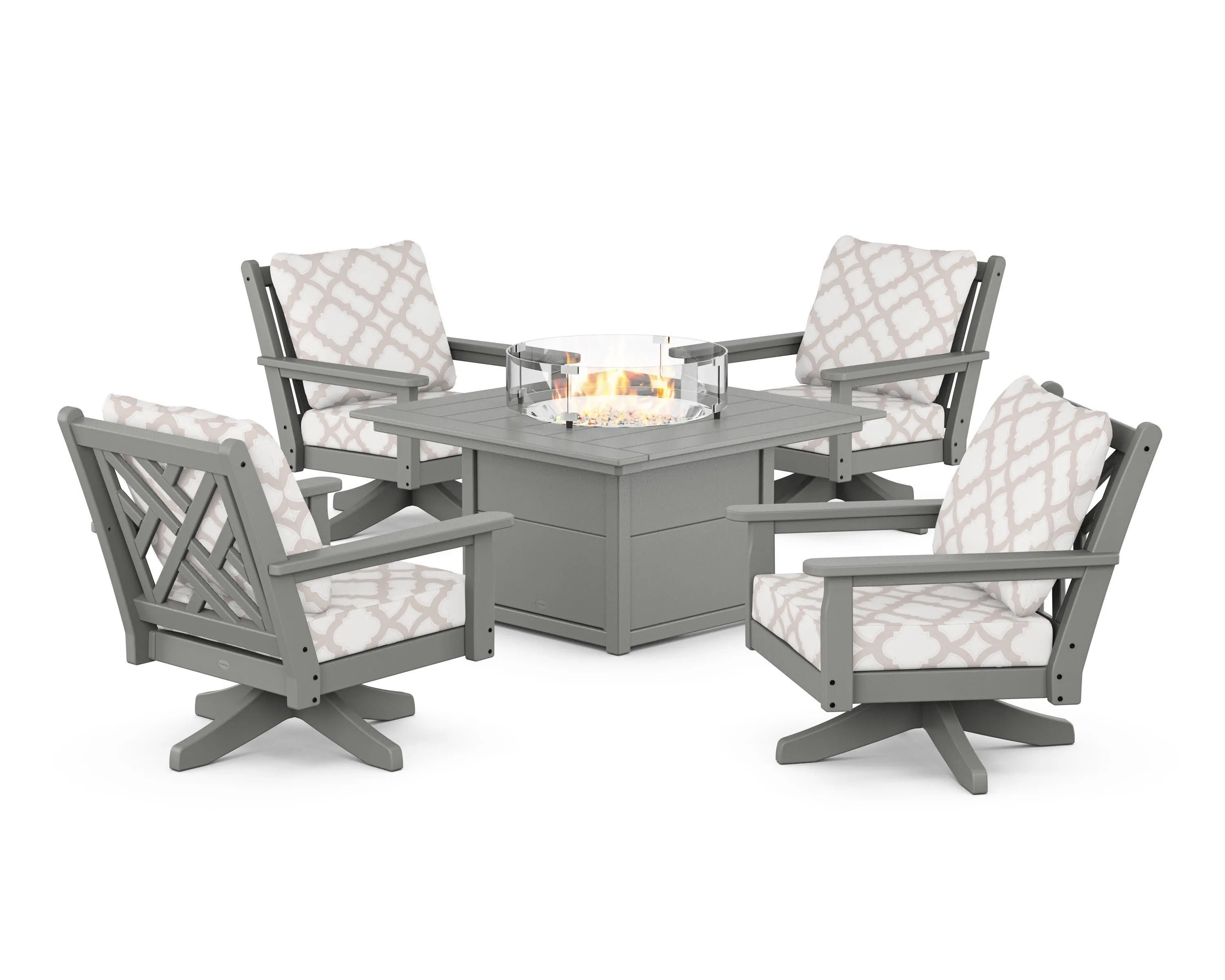 Chippendale 5-Piece Deep Seating Swivel Conversation Set with Fire Pit Table