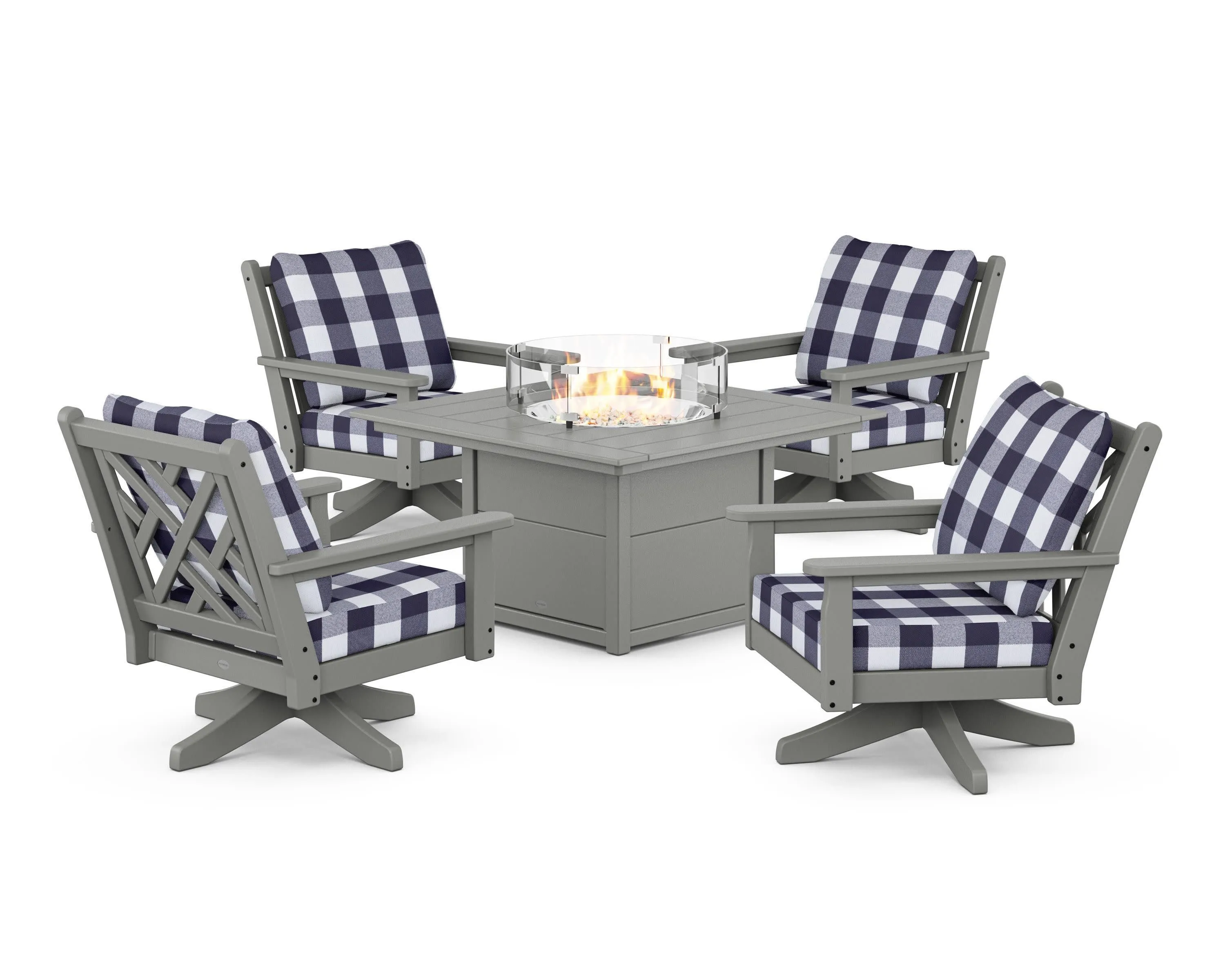 Chippendale 5-Piece Deep Seating Swivel Conversation Set with Fire Pit Table