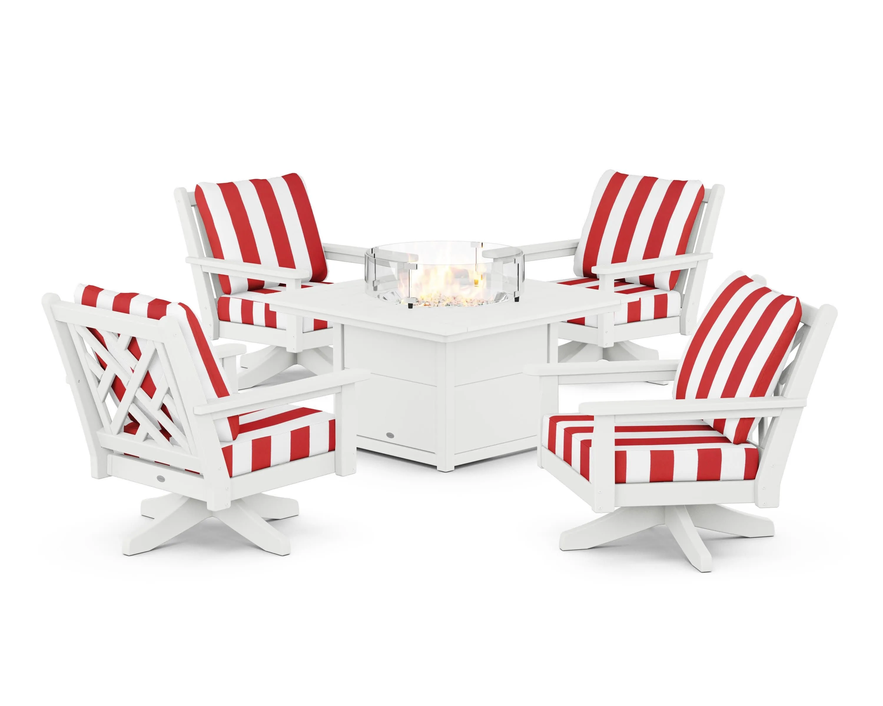 Chippendale 5-Piece Deep Seating Swivel Conversation Set with Fire Pit Table