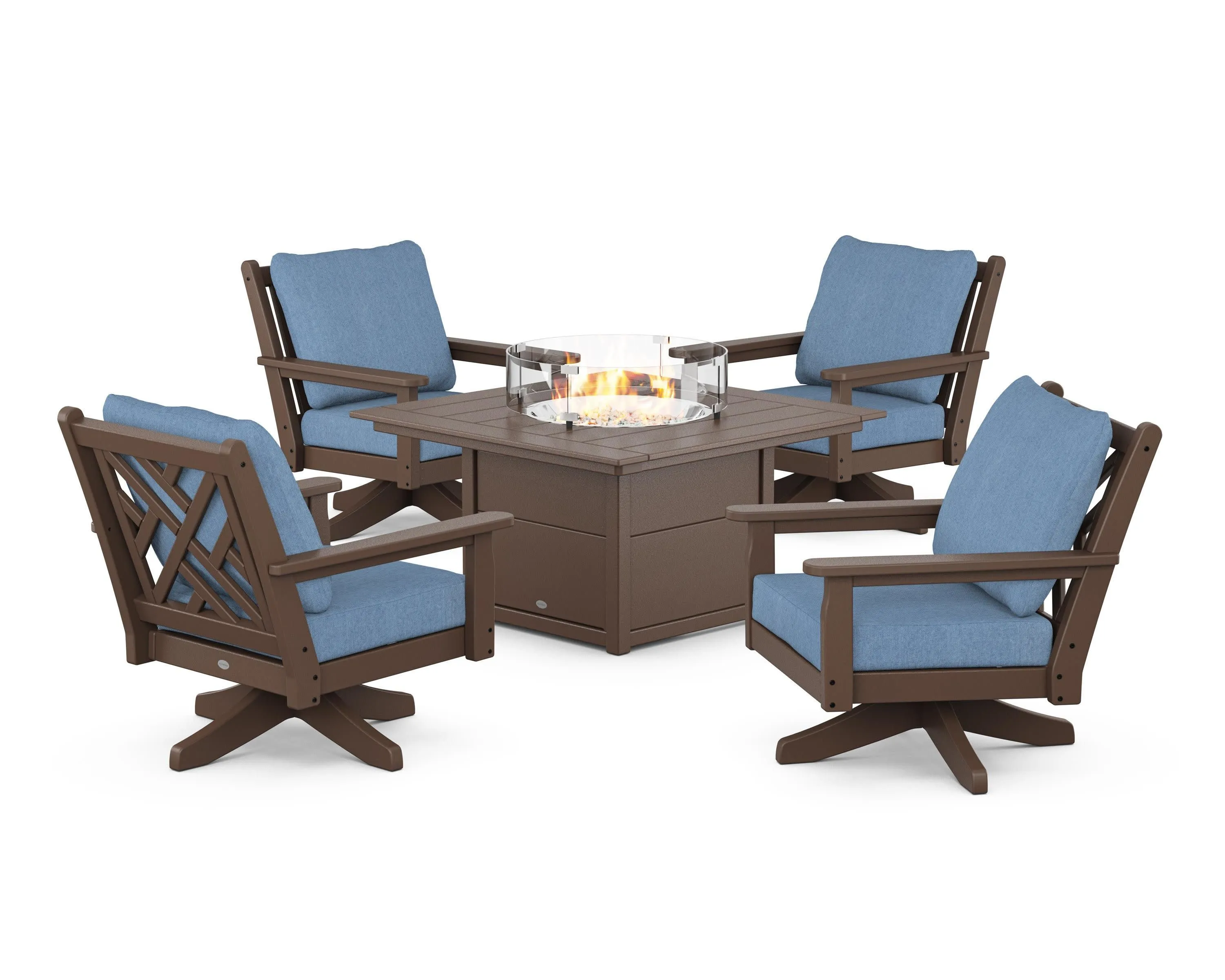 Chippendale 5-Piece Deep Seating Swivel Conversation Set with Fire Pit Table