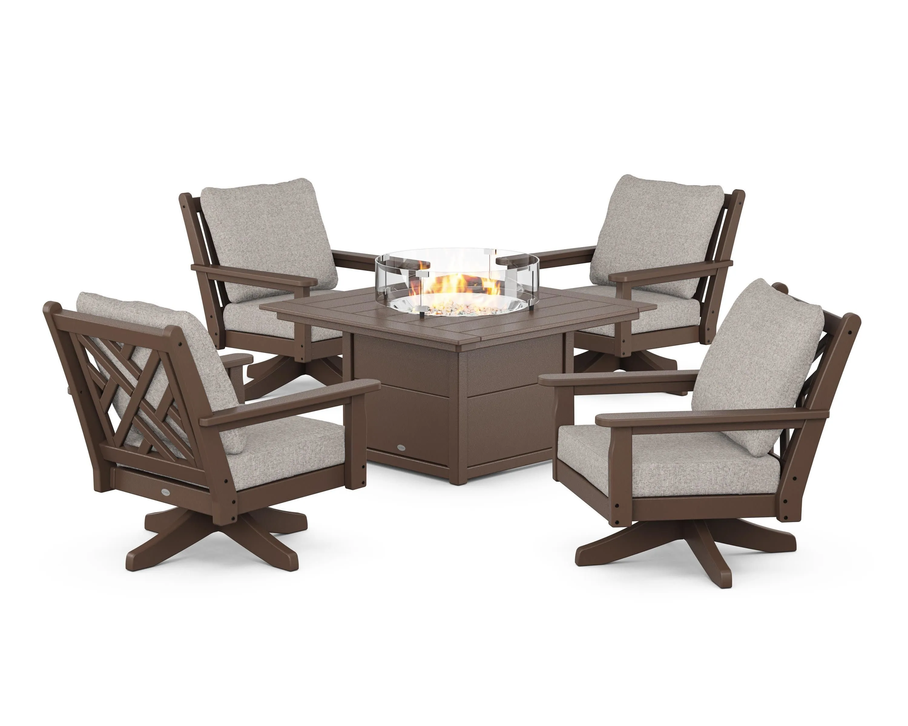 Chippendale 5-Piece Deep Seating Swivel Conversation Set with Fire Pit Table
