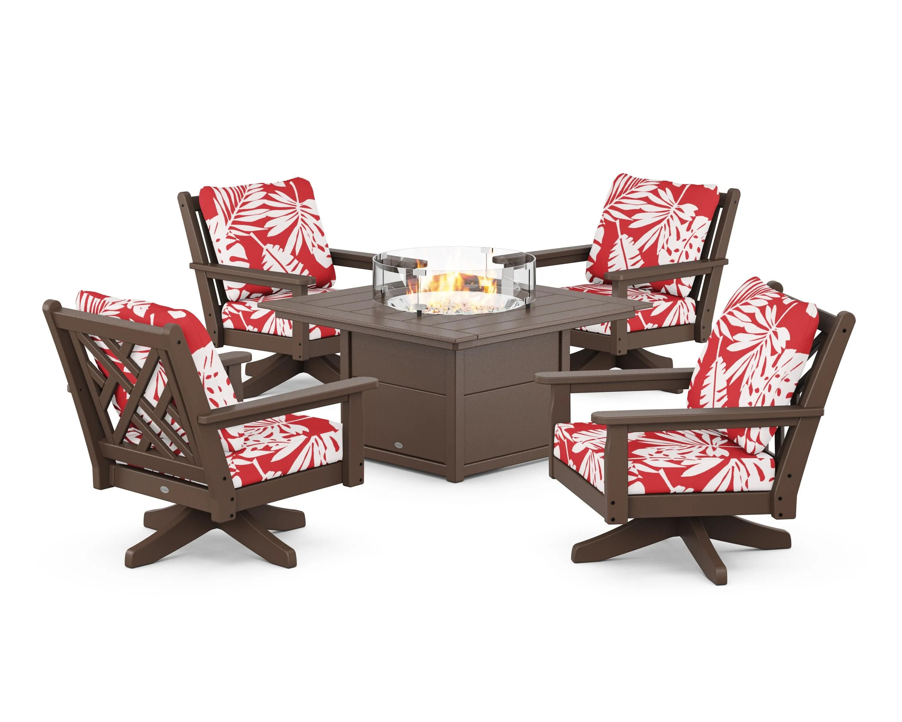 Chippendale 5-Piece Deep Seating Swivel Conversation Set with Fire Pit Table